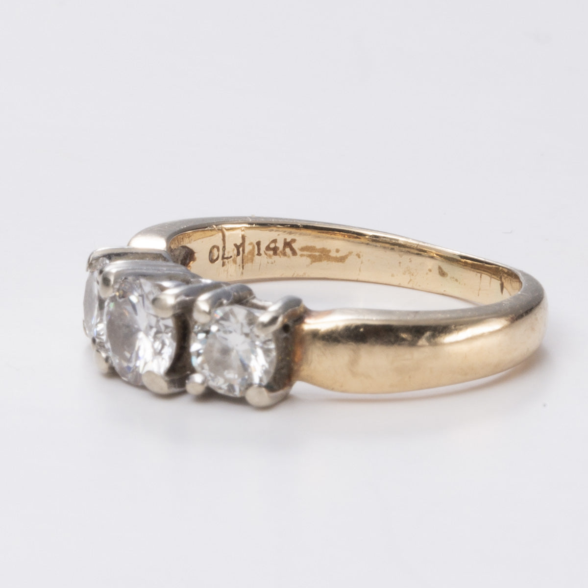 Three Stone Diamond Yellow and White Gold 14k Ring | 1.00ctw | SZ 5.75