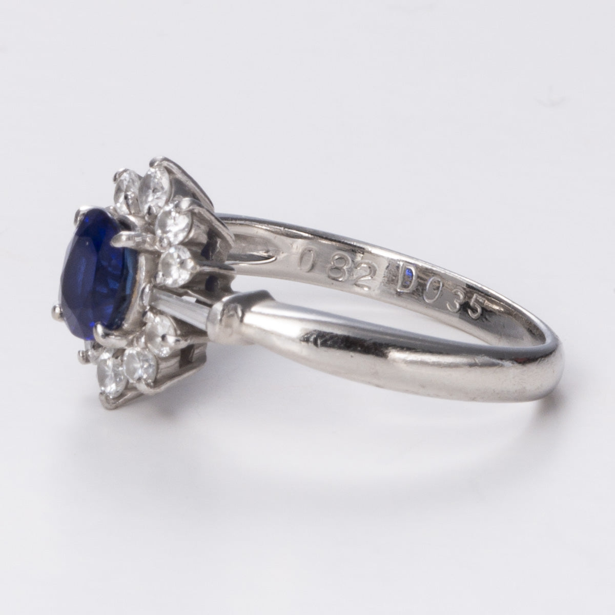 Sapphire and Diamond Halo Platinum Ring | 0.82 ct, 0.35ctw | Sz 4.75