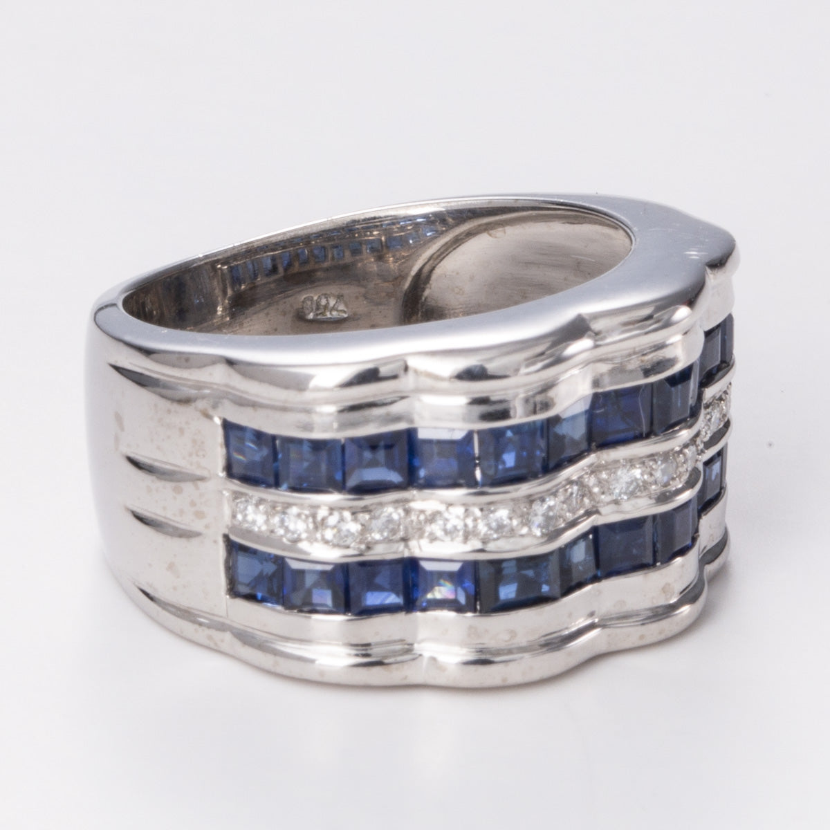 Sapphire Channel Set Wave Cocktail White Gold 18k Ring | 2.61 ct, 0.14ctw | Sz 5.75