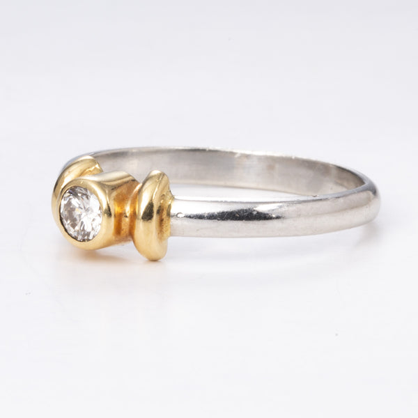 Platinum and 18k Yellow Gold Bezel Set Diamond Ring | 0.15 ct | Sz 6.25