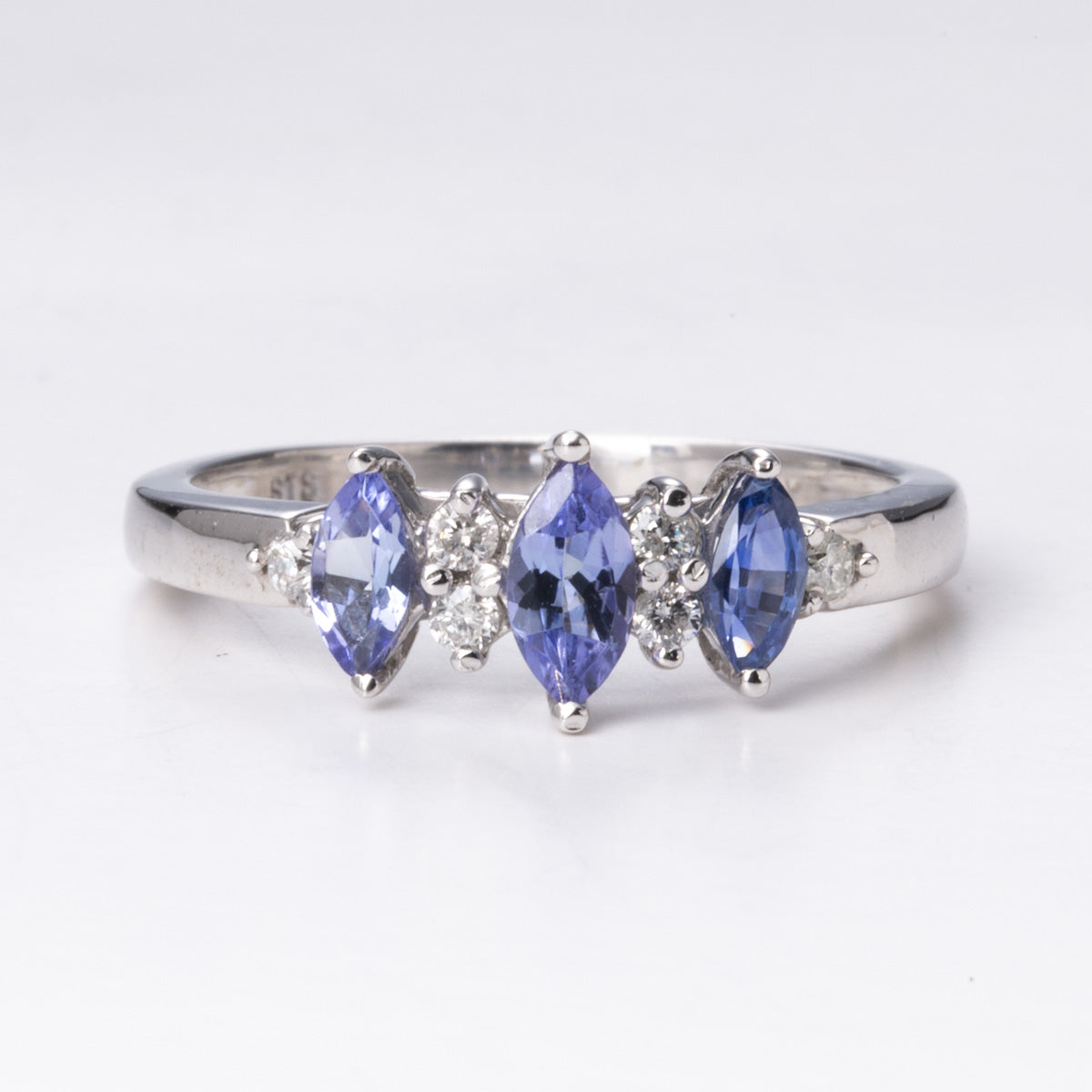 14k White Gold Marquise Cut Sapphire & Diamond Ring | 0.40ctw, 0.10ctw | Sz 7