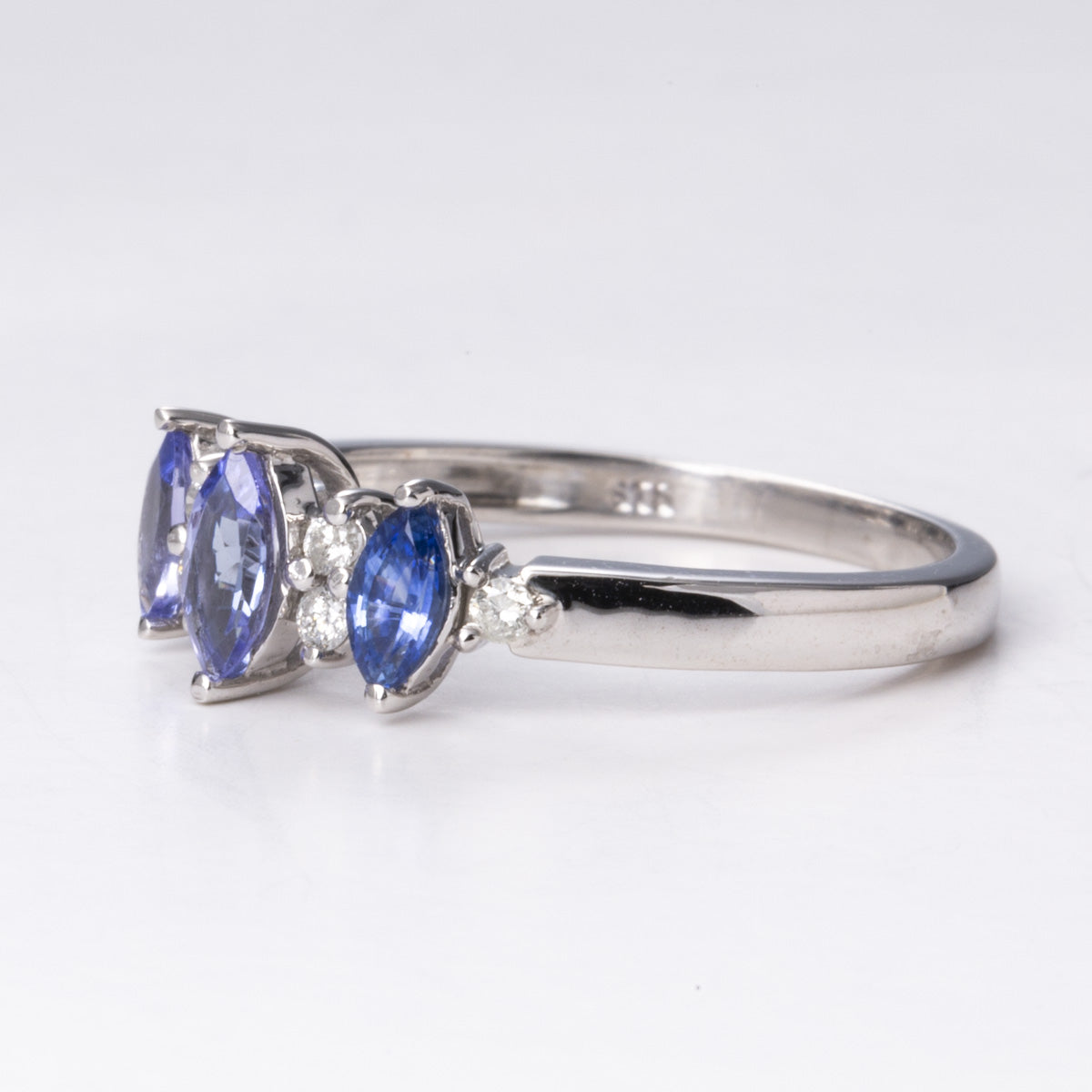 14k White Gold Marquise Cut Sapphire & Diamond Ring | 0.40ctw, 0.10ctw | Sz 7