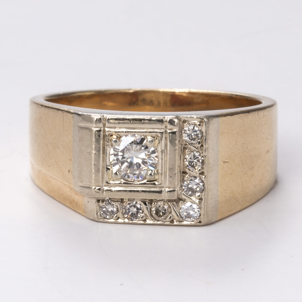 Yellow and White Gold Hand Assembled Diamond 14k Ring| 0.55ctw | Sz 11