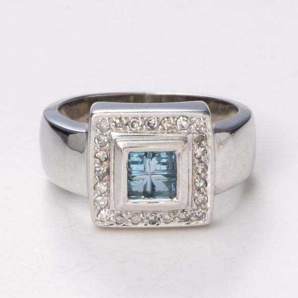 14k Aquamarine and Diamond Ring| 0.2 ctw, 0.15 ctw | Sz 5
