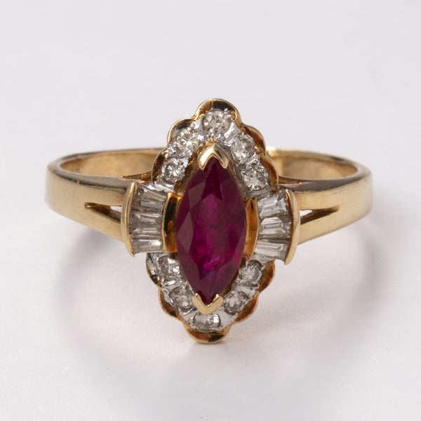 14k Yellow Gold Ruby and Diamond Ring| 0.76ct, 0.27ctw | Sz 6.5