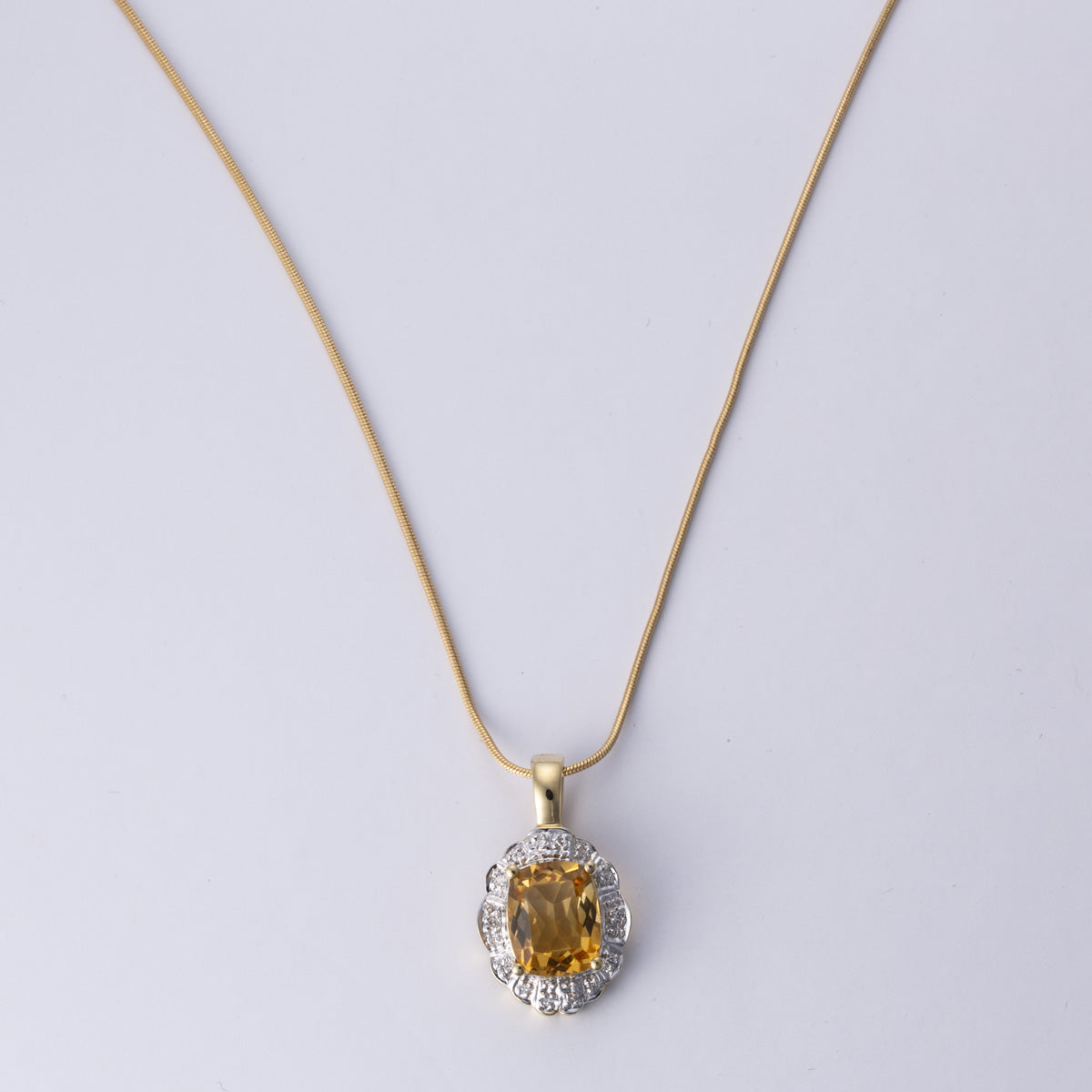 14k Yellow Gold Citrine and Diamond Necklace | 2.50 ct, 0.05 ctw | 17"