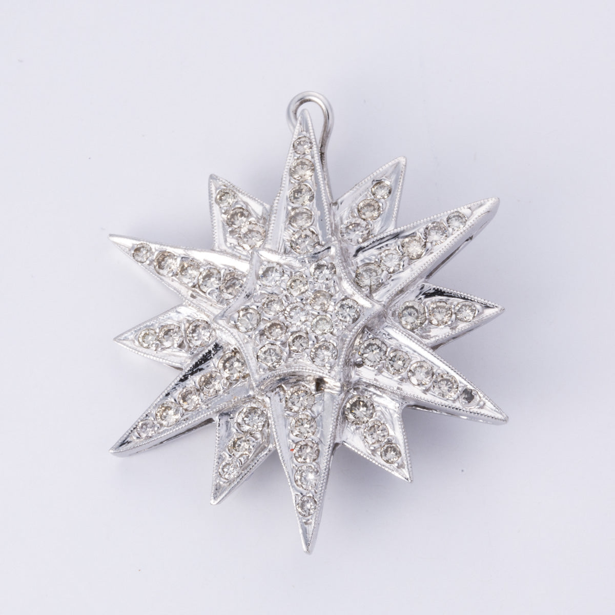 14k White Gold Diamond Startburst Pendant/Brooch | 1.91 ctw