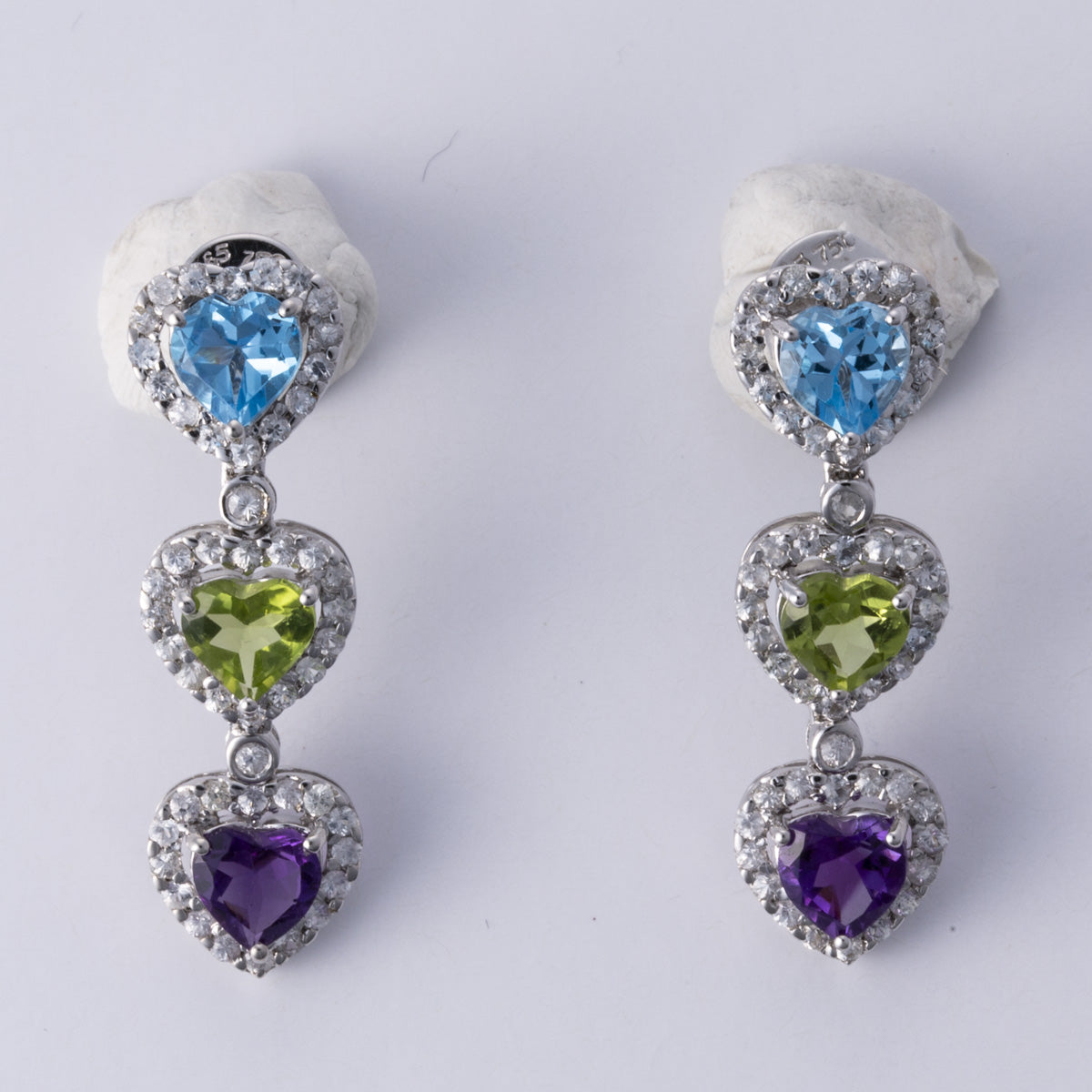 18k White Gold Multi Gem Heart Earrings | 2.15 ctw, 2.80 ctw