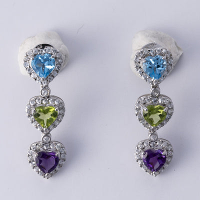 18k White Gold Multi Gem Heart Earrings | 2.15 ctw, 2.80 ctw