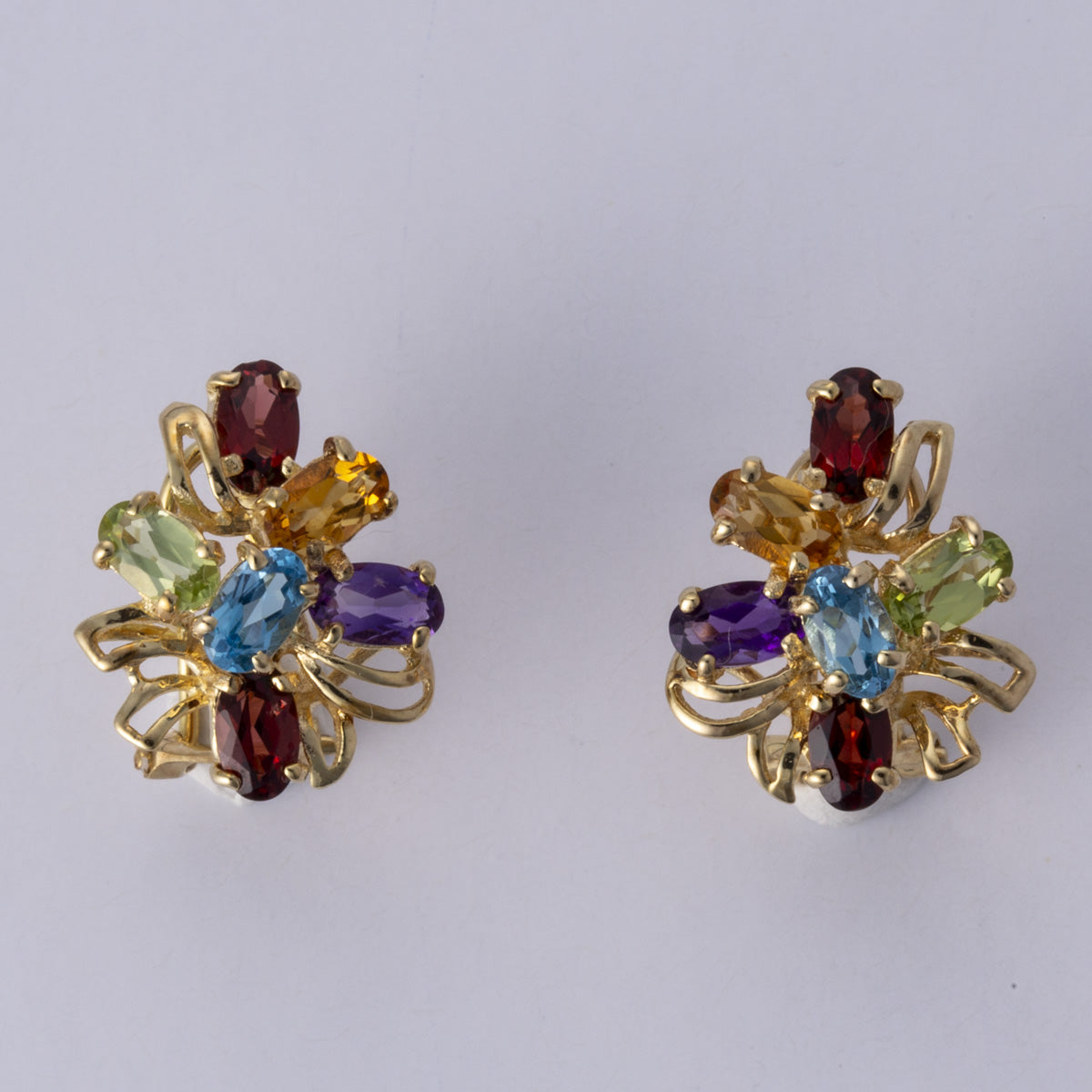 14k Yellow Gold Multi Gem Cluster Earrings | 0.90ctw