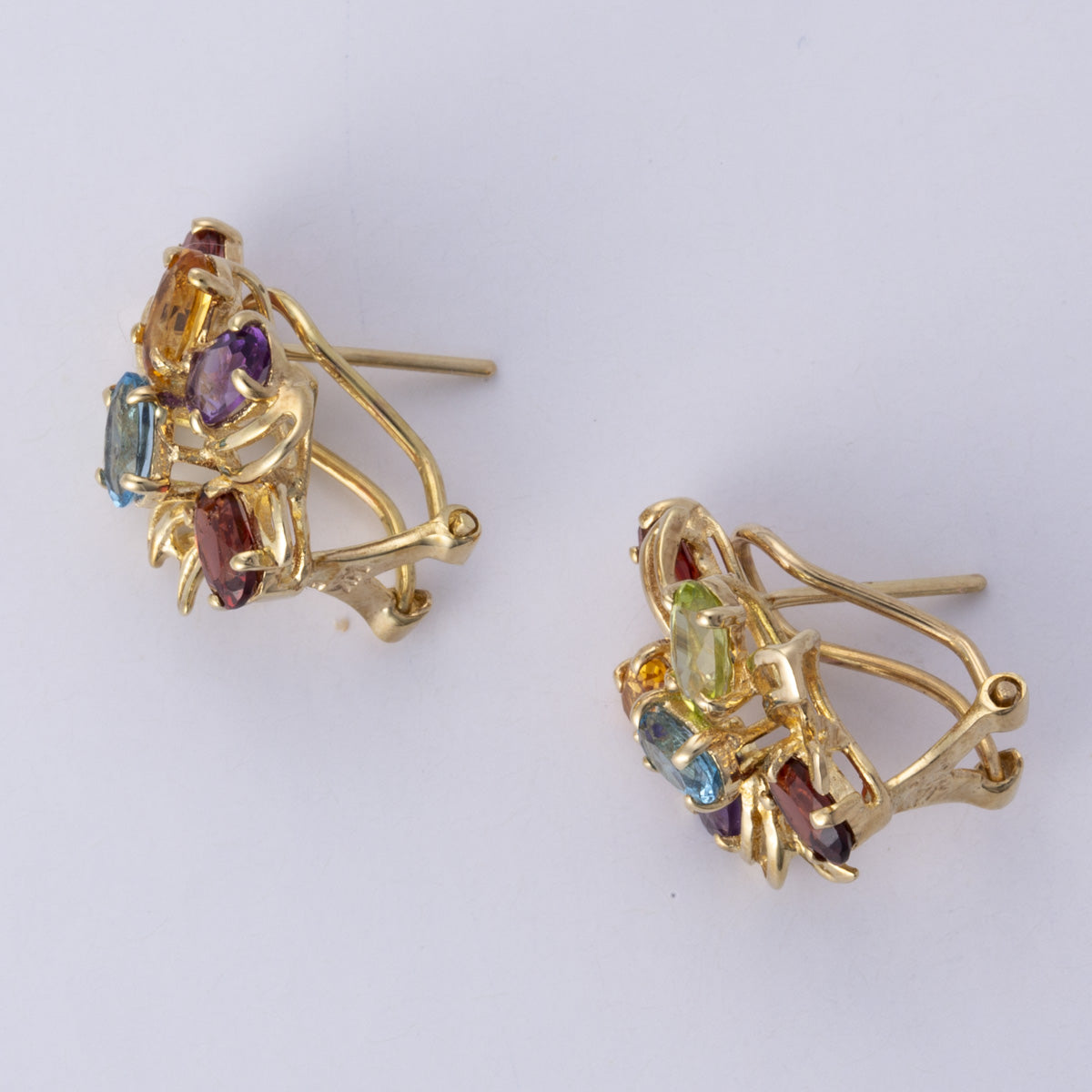 14k Yellow Gold Multi Gem Cluster Earrings | 0.90ctw