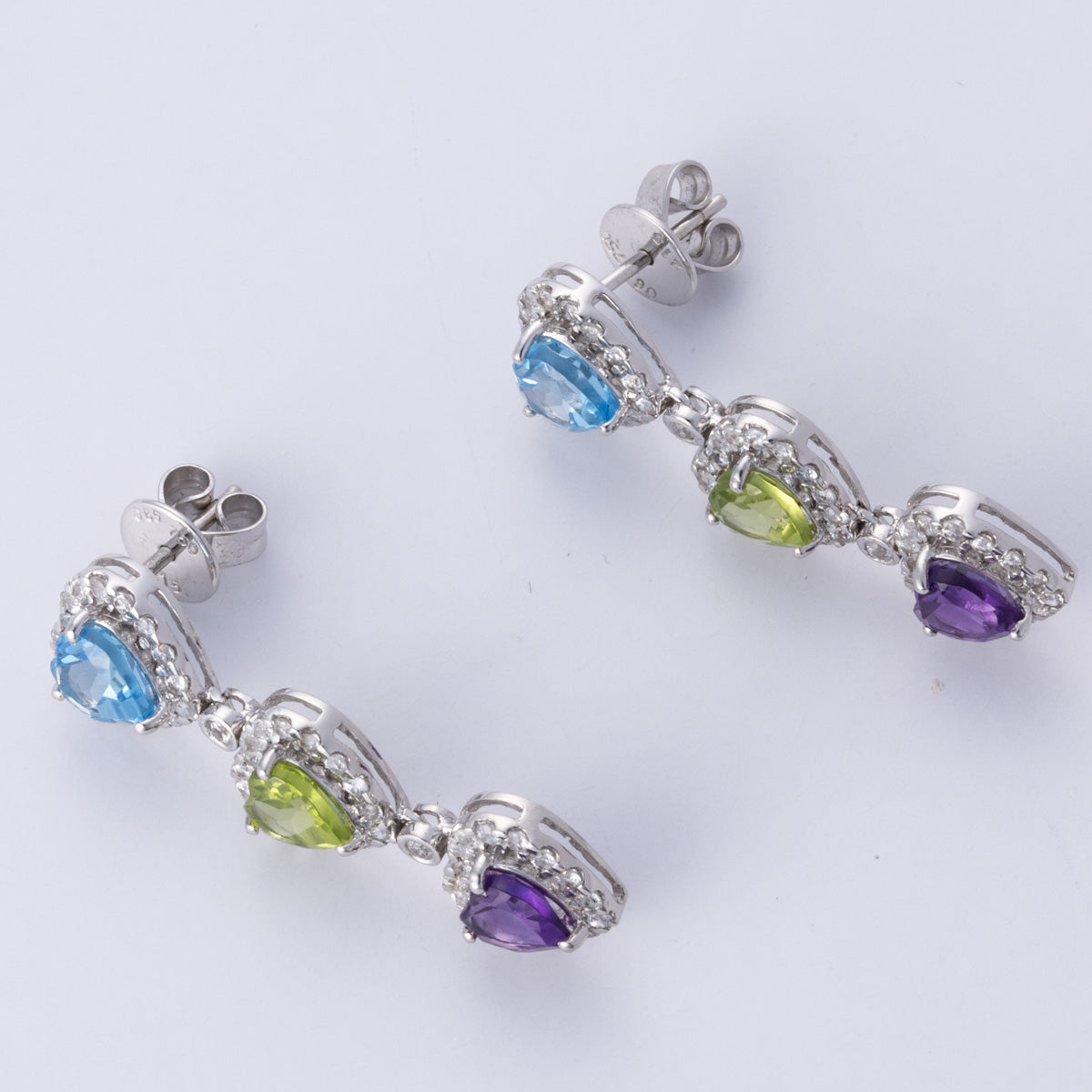 18k White Gold Multi Gem Heart Earrings | 2.15 ctw, 2.80 ctw