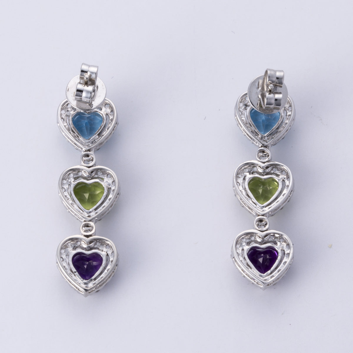 18k White Gold Multi Gem Heart Earrings | 2.15 ctw, 2.80 ctw