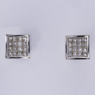 14k White Gold Grid Diamonds Earrings | 0.80 ctw