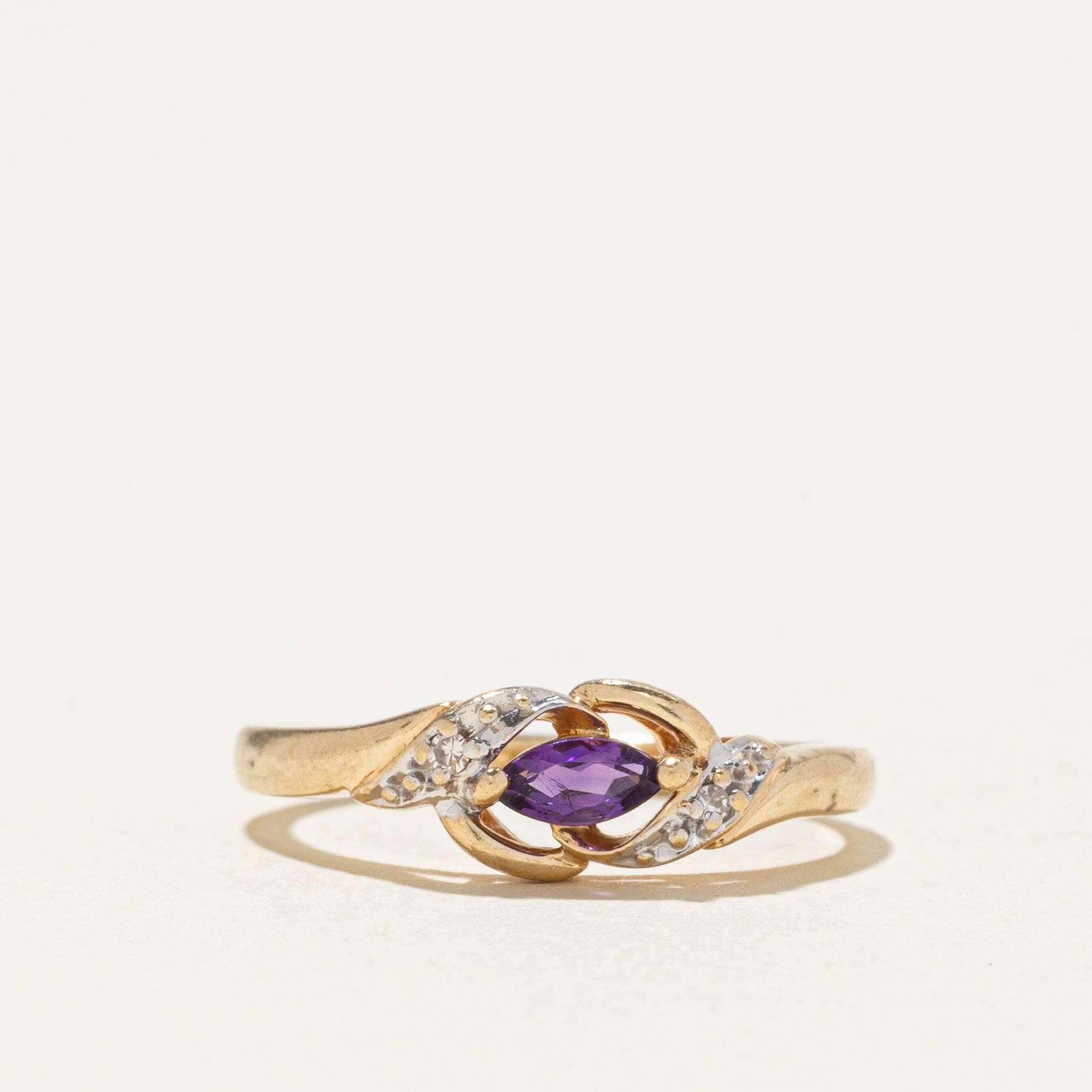 East West Amethyst & Diamond Bypass Ring | SZ 6