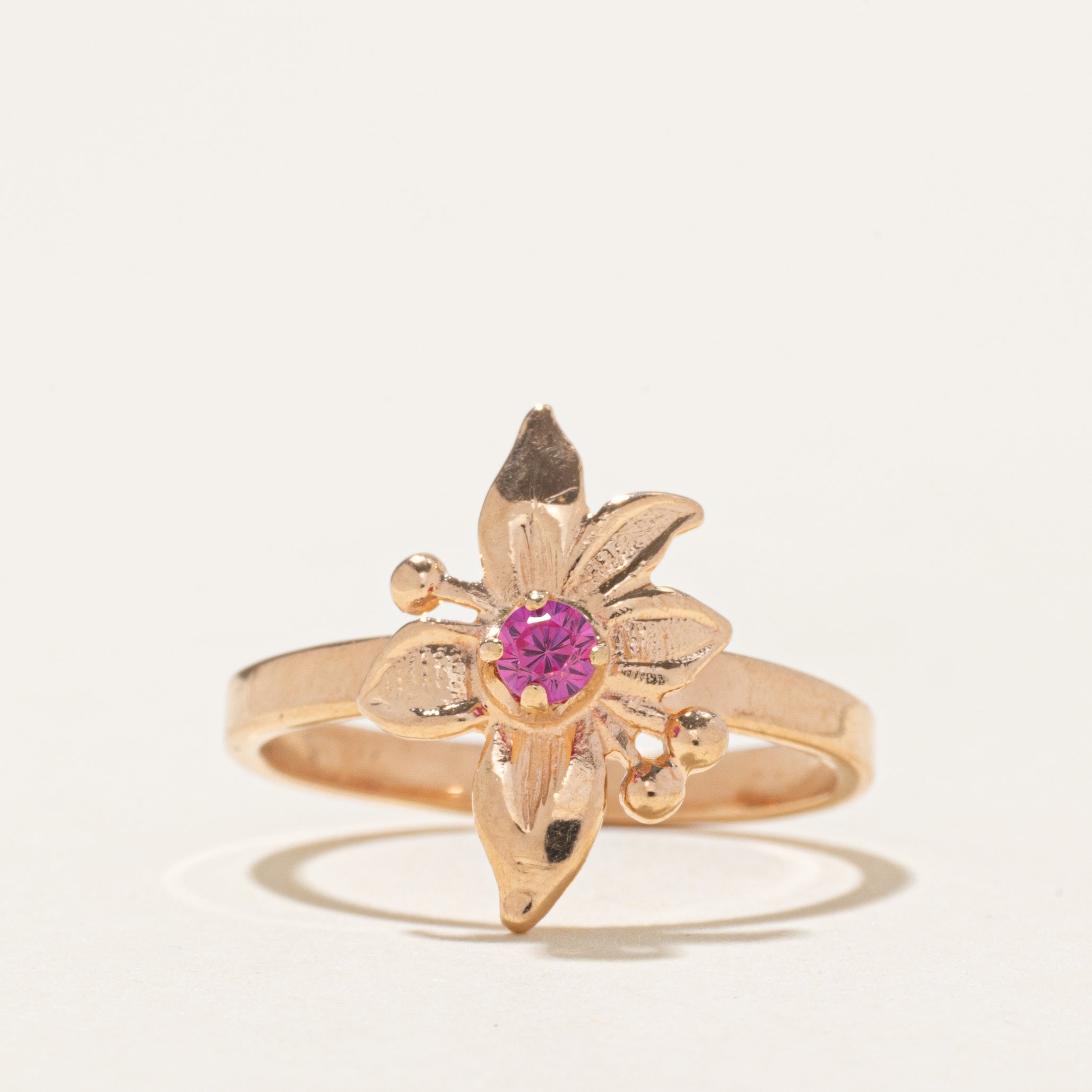 Synthetic Ruby Flower Ring | SZ 6.25