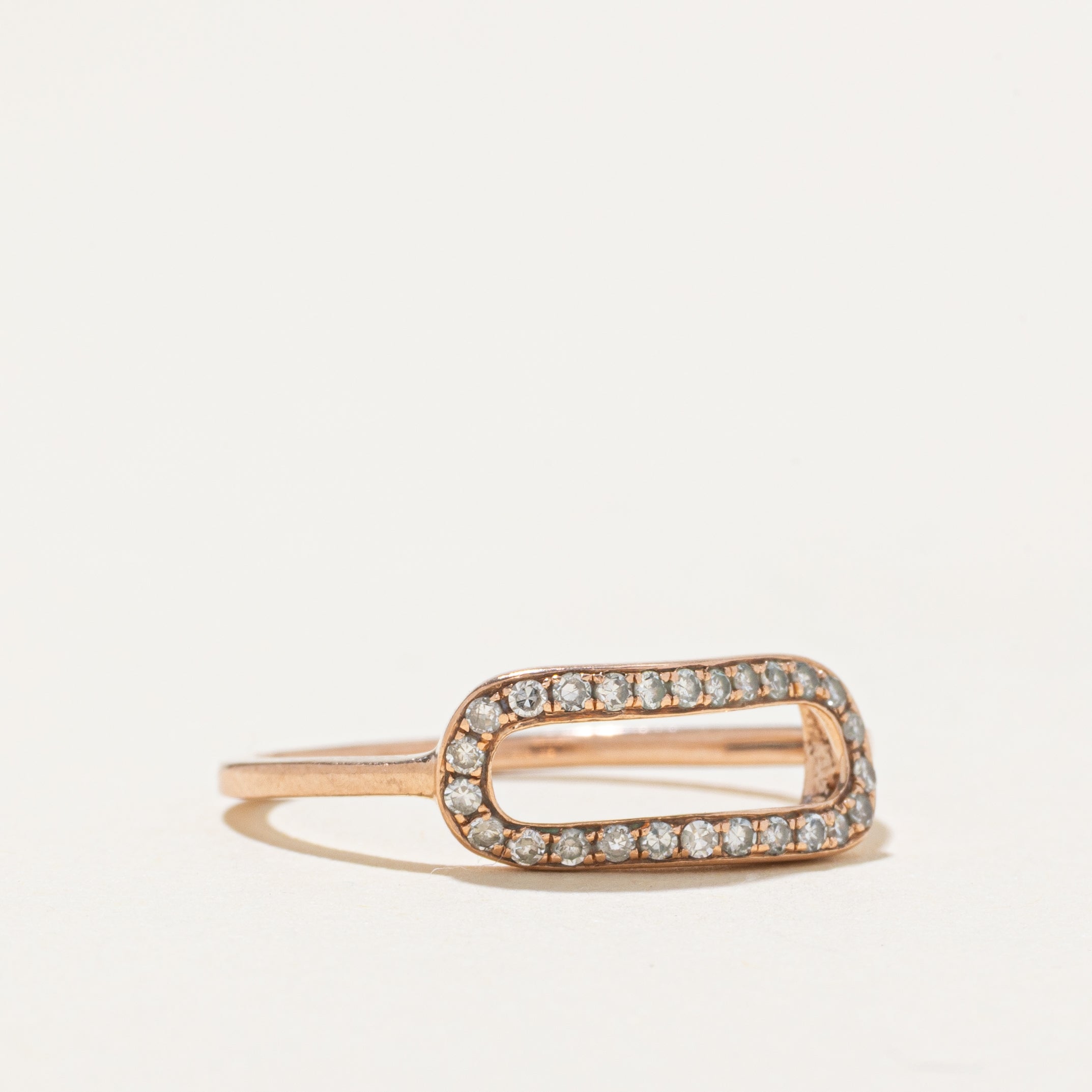 Rose Gold Pave Set Diamond Open Oval Ring | SZ 6.75