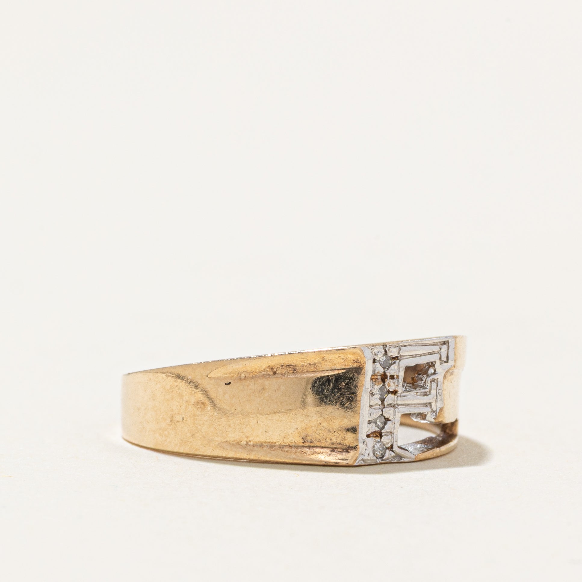 10k Diamondl 'F' Initial Band | SZ 5.5