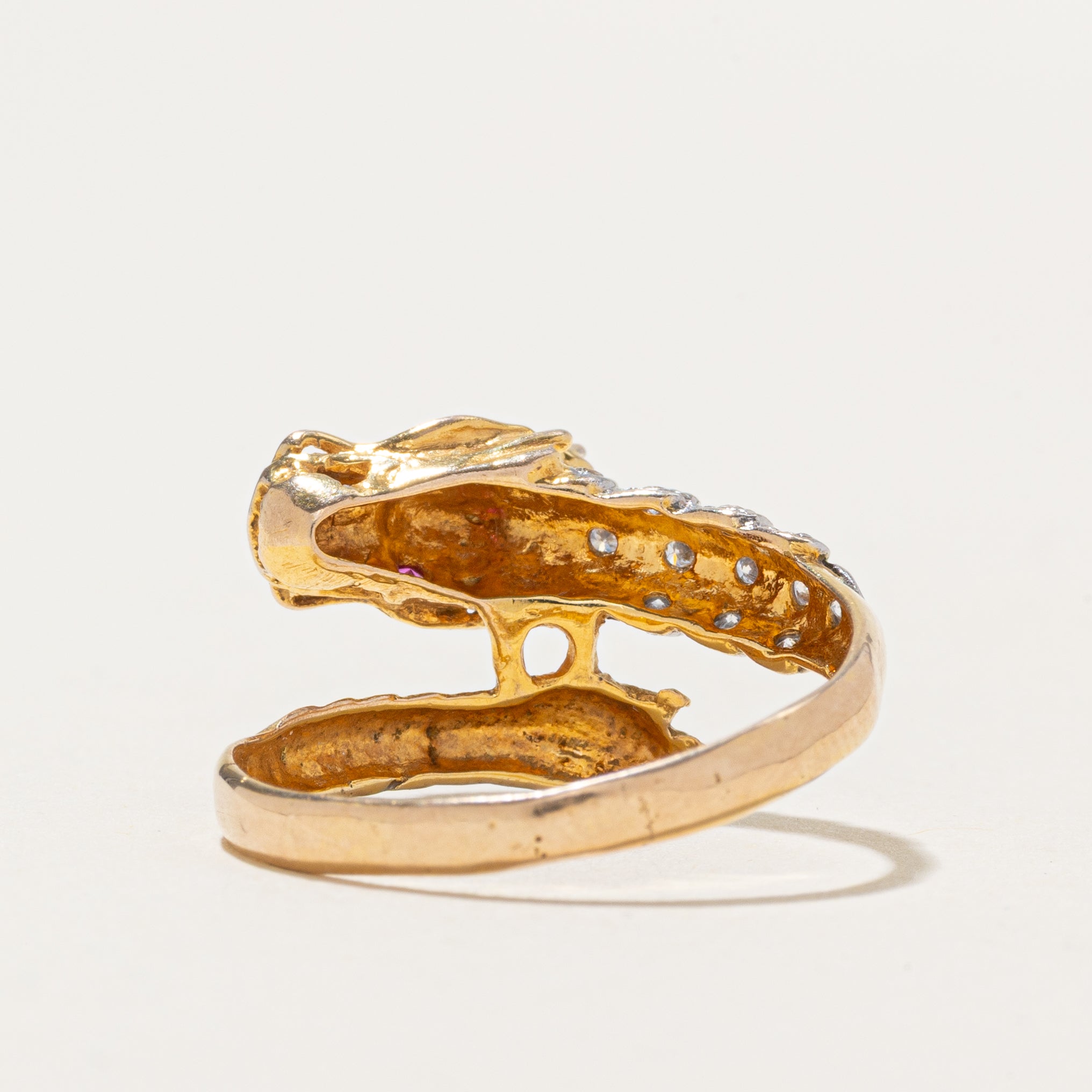 Synthetic Ruby & Diamond Dragon Bypass Ring | SZ 9.5