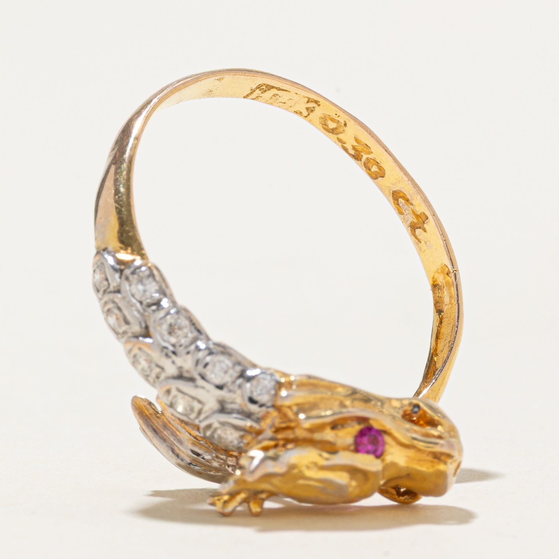 Synthetic Ruby & Diamond Dragon Bypass Ring | SZ 9.5