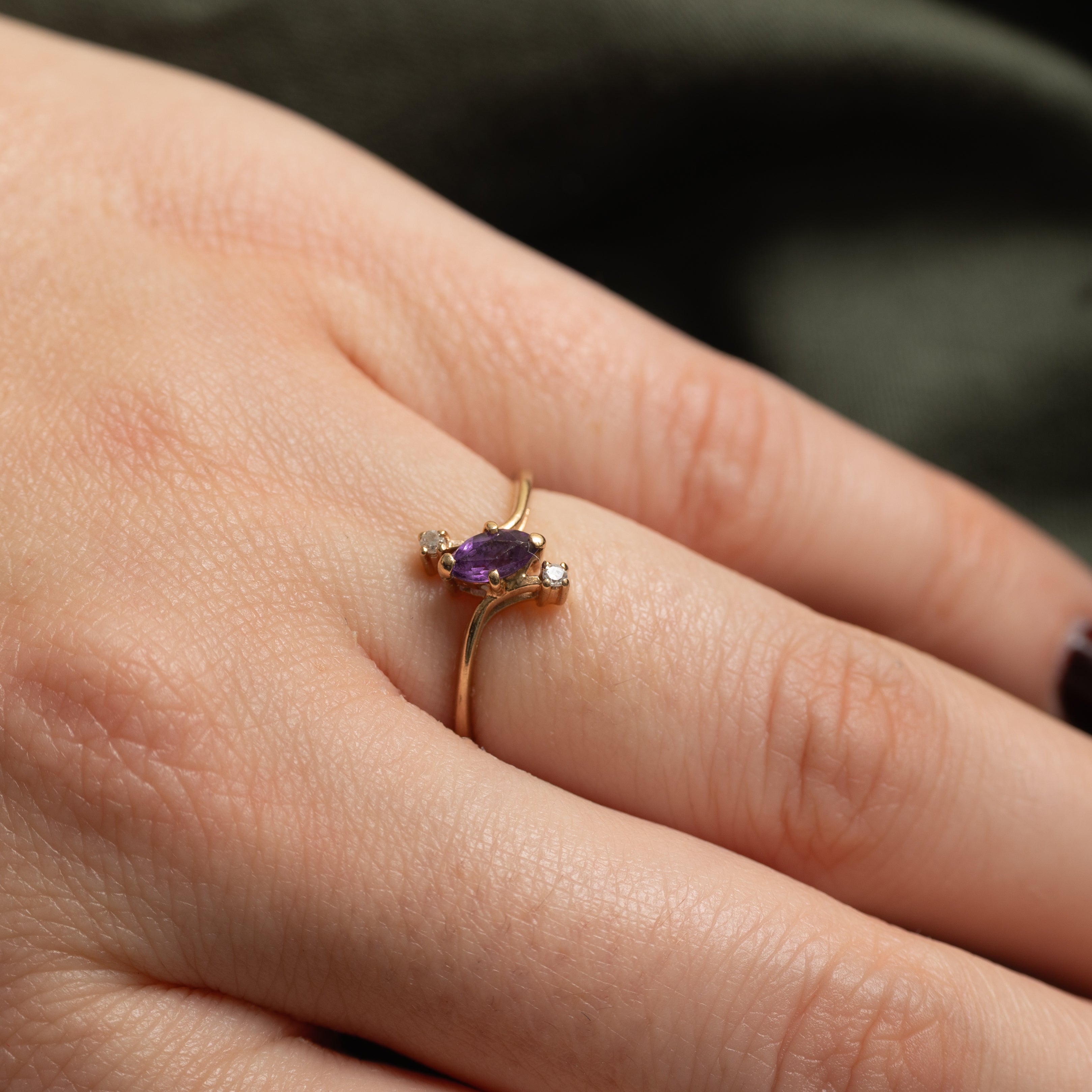 Amethyst & Diamond Bypass Ring | SZ 5