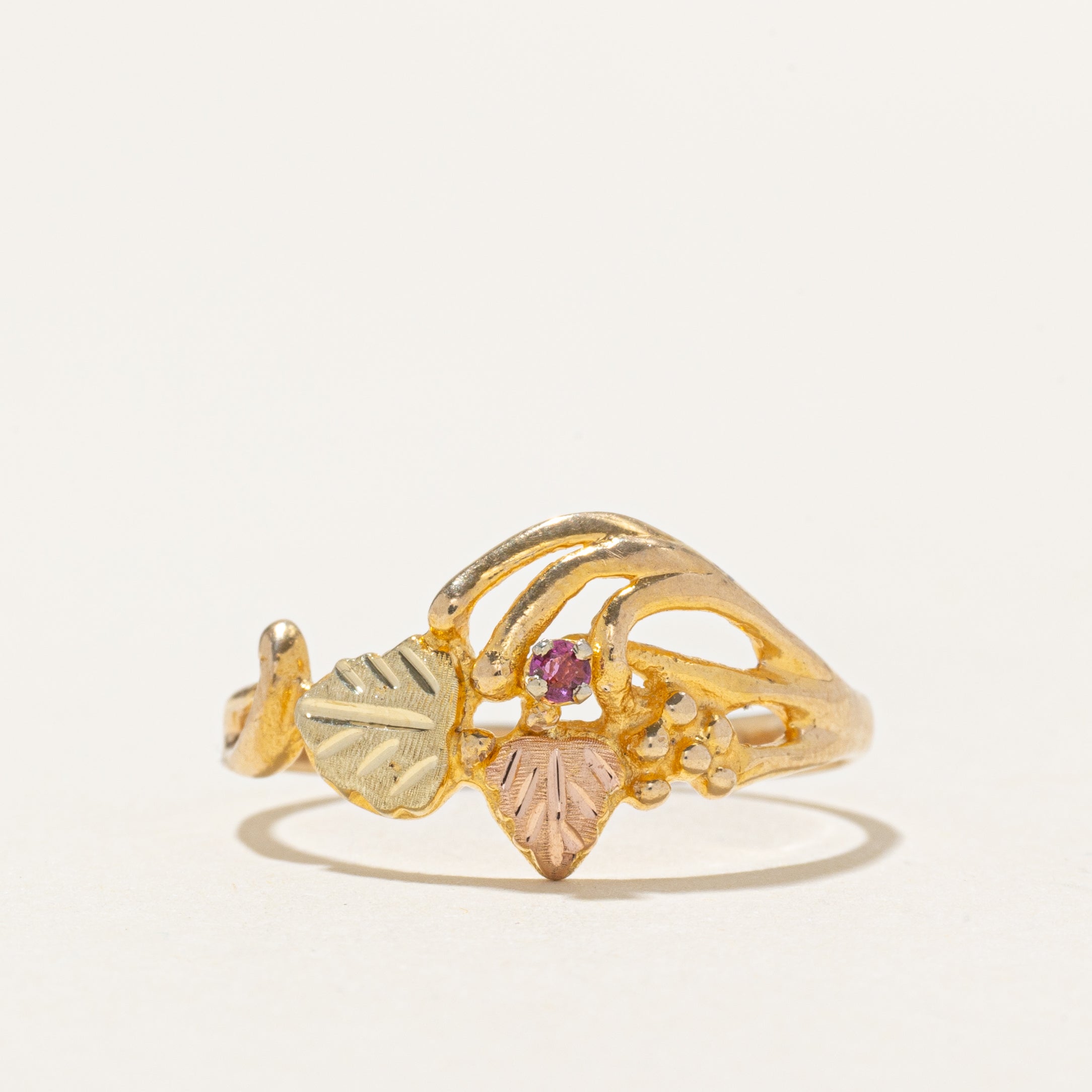 Tri Tone Ruby Leaf Ring | SZ 8.75