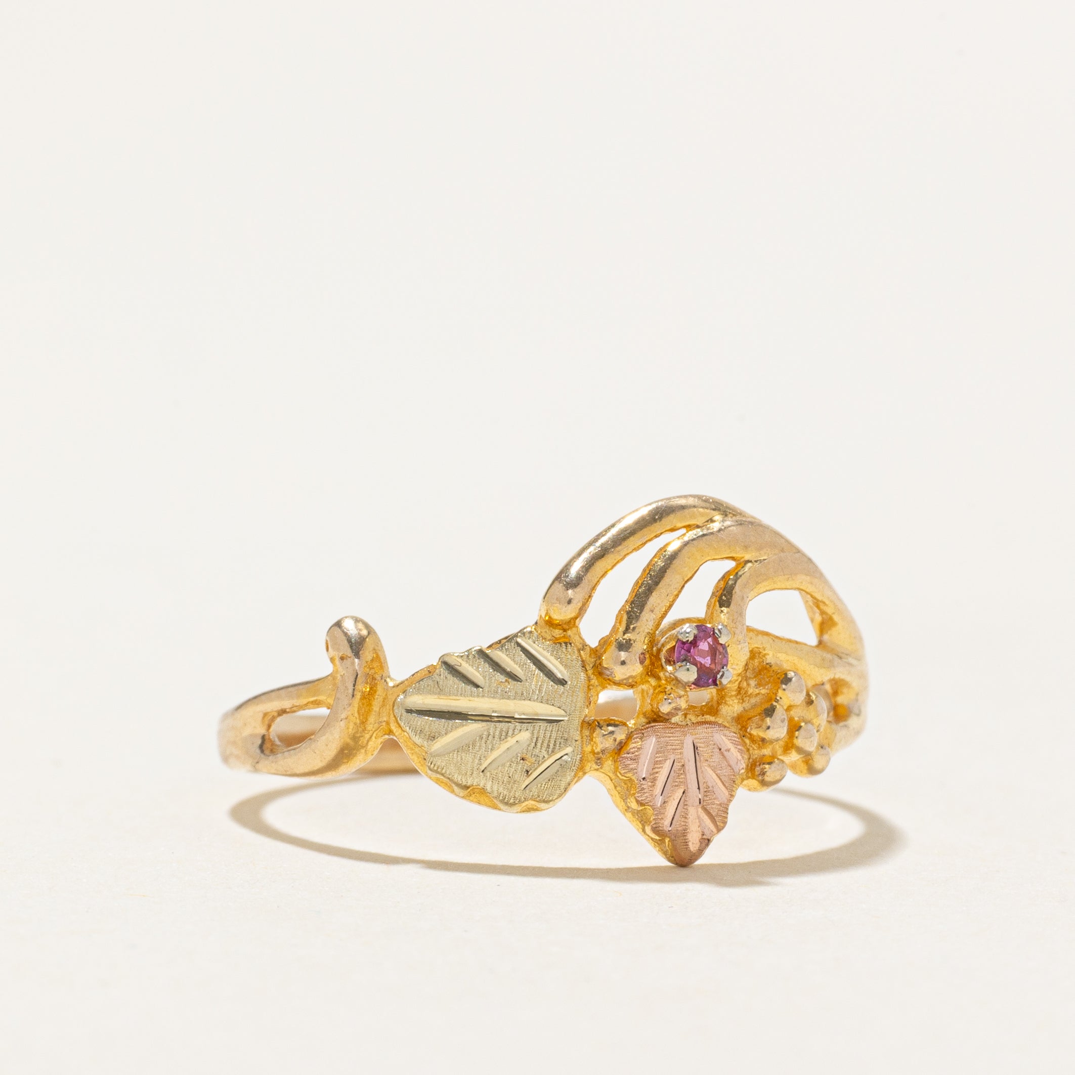 Tri Tone Ruby Leaf Ring | SZ 8.75