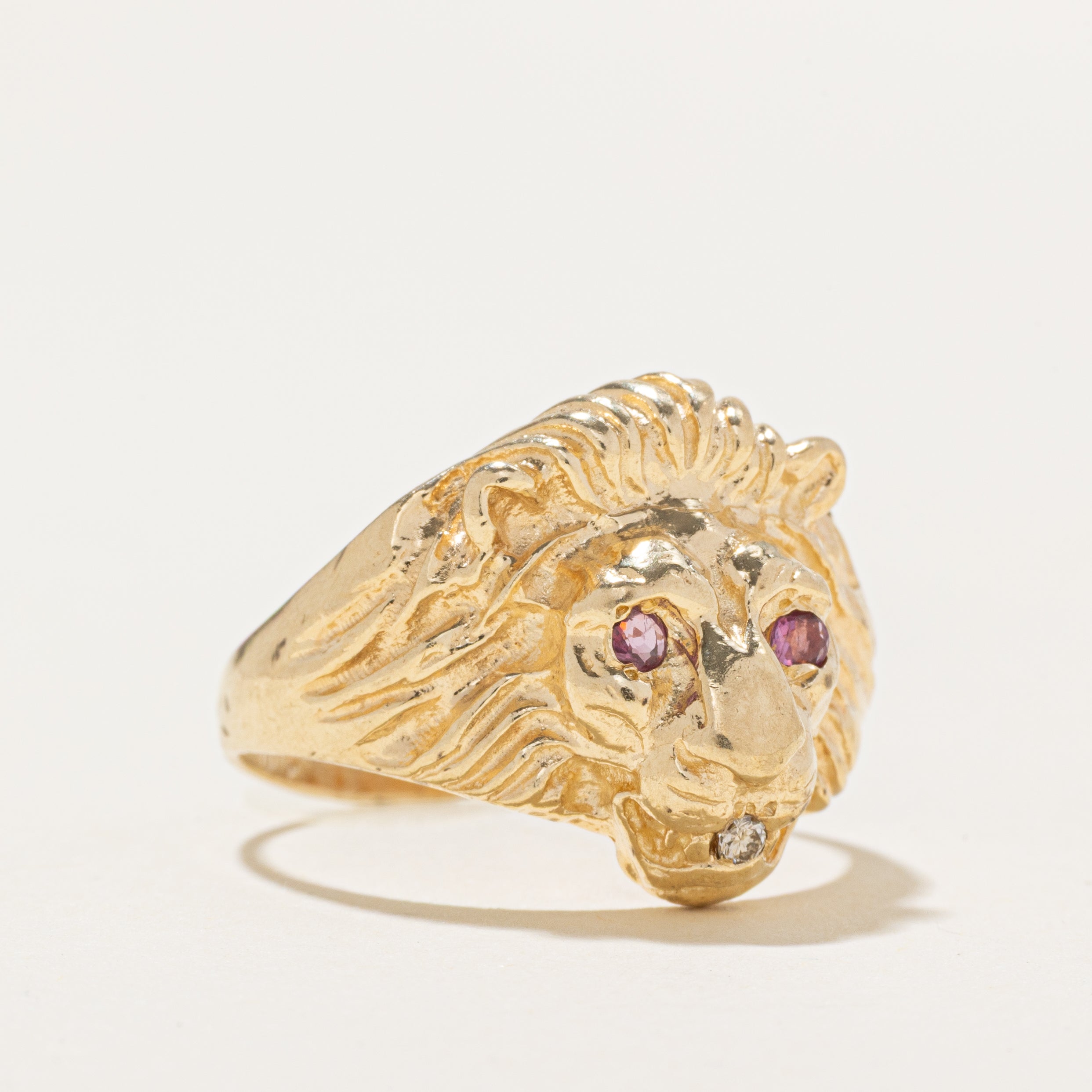Ruby & Diamond Lion Head Ring | SZ 9.25