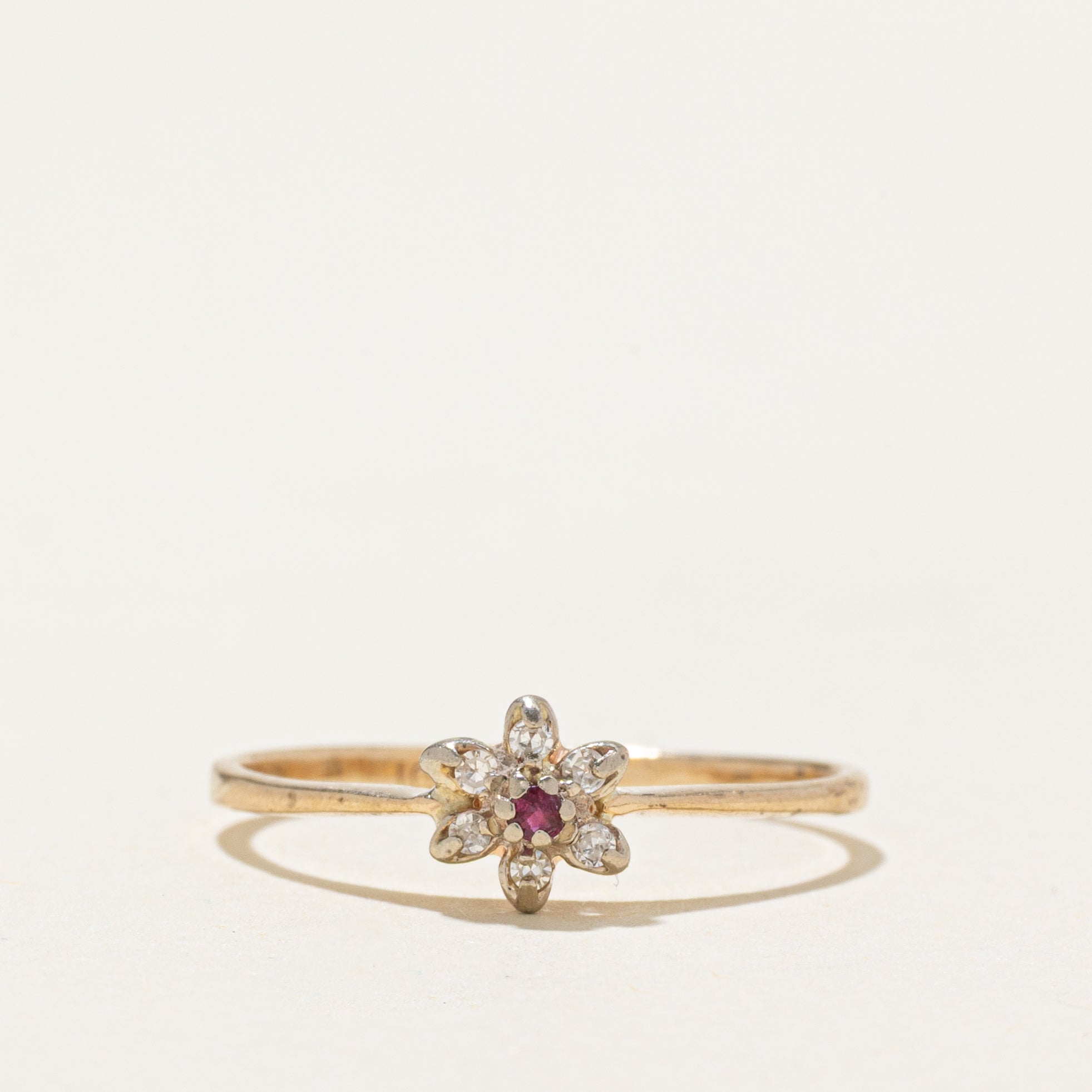 Ruby & Diamond Petal Petite Ring | SZ 6.5