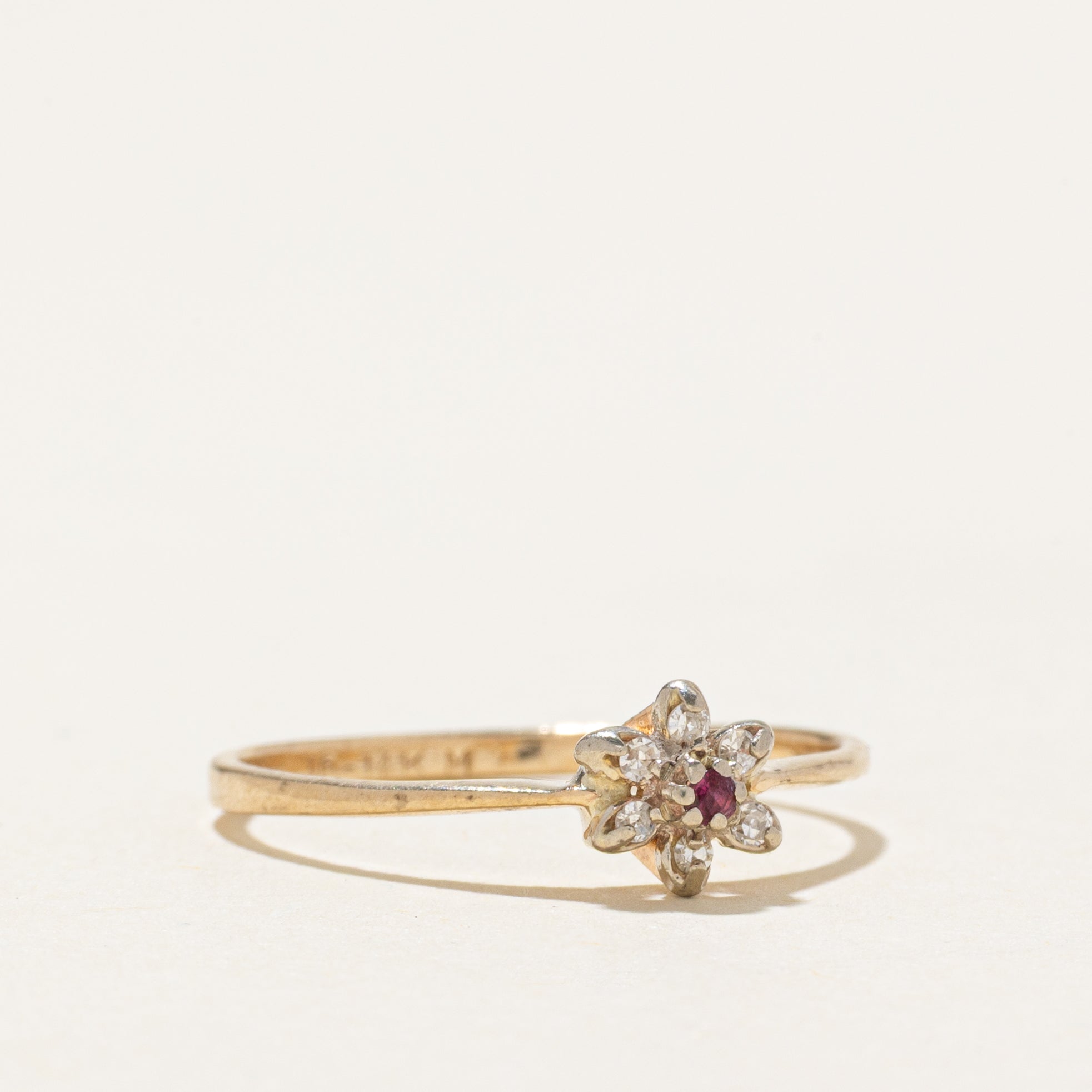 Ruby & Diamond Petal Petite Ring | SZ 6.5