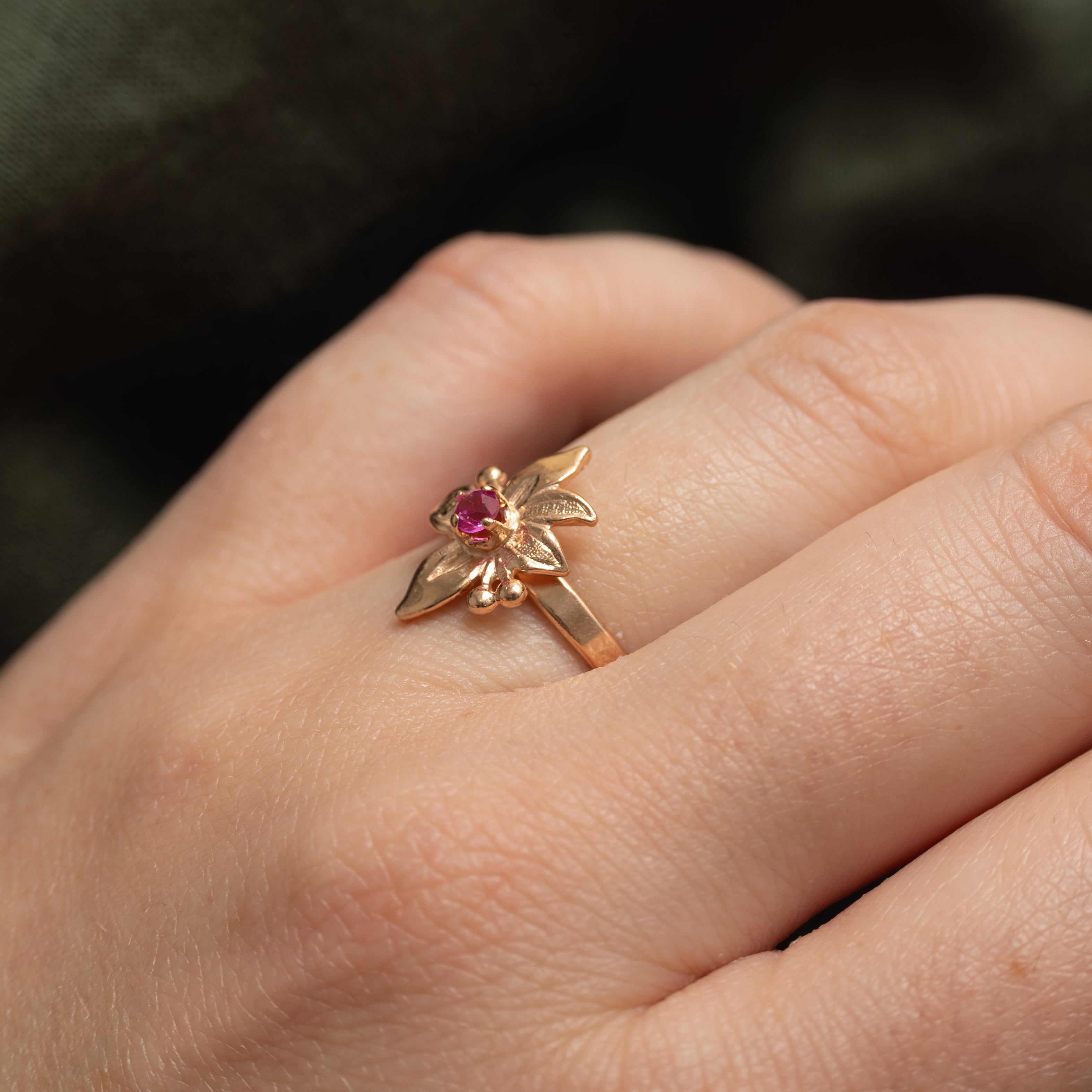 Synthetic Ruby Flower Ring | SZ 6.25