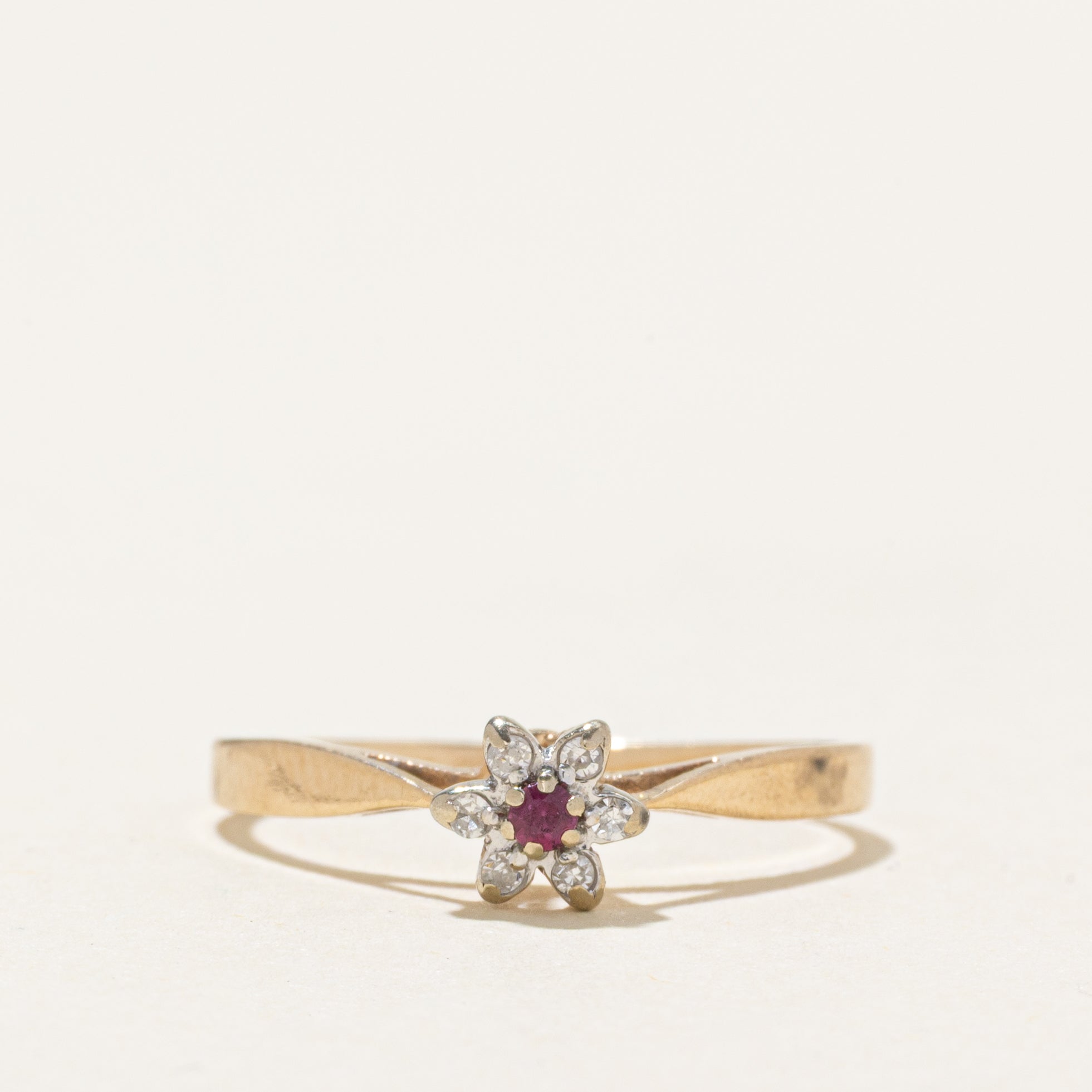 Ruby & Diamond Petal Ring | SZ 5.25