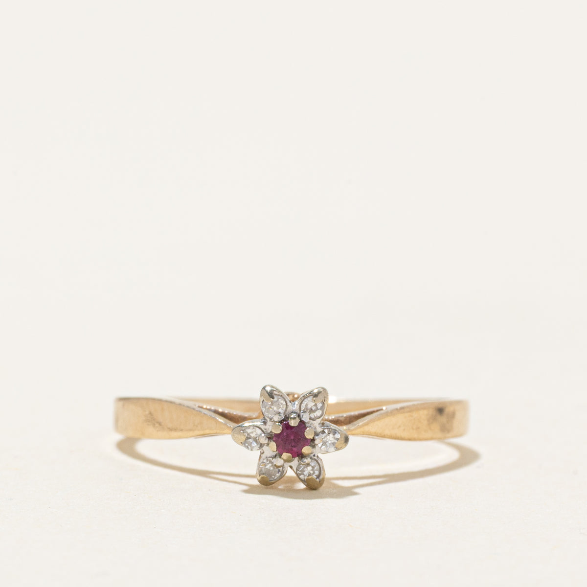 Ruby & Diamond Petal Ring | SZ 5.25