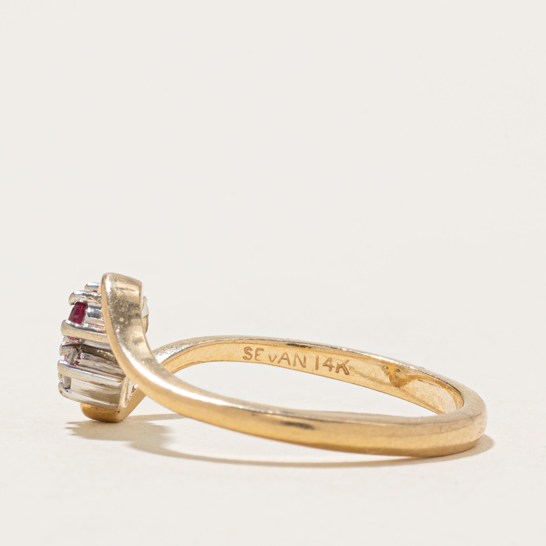 Ruby & Diamond Cluster Bypass Ring | SZ 8