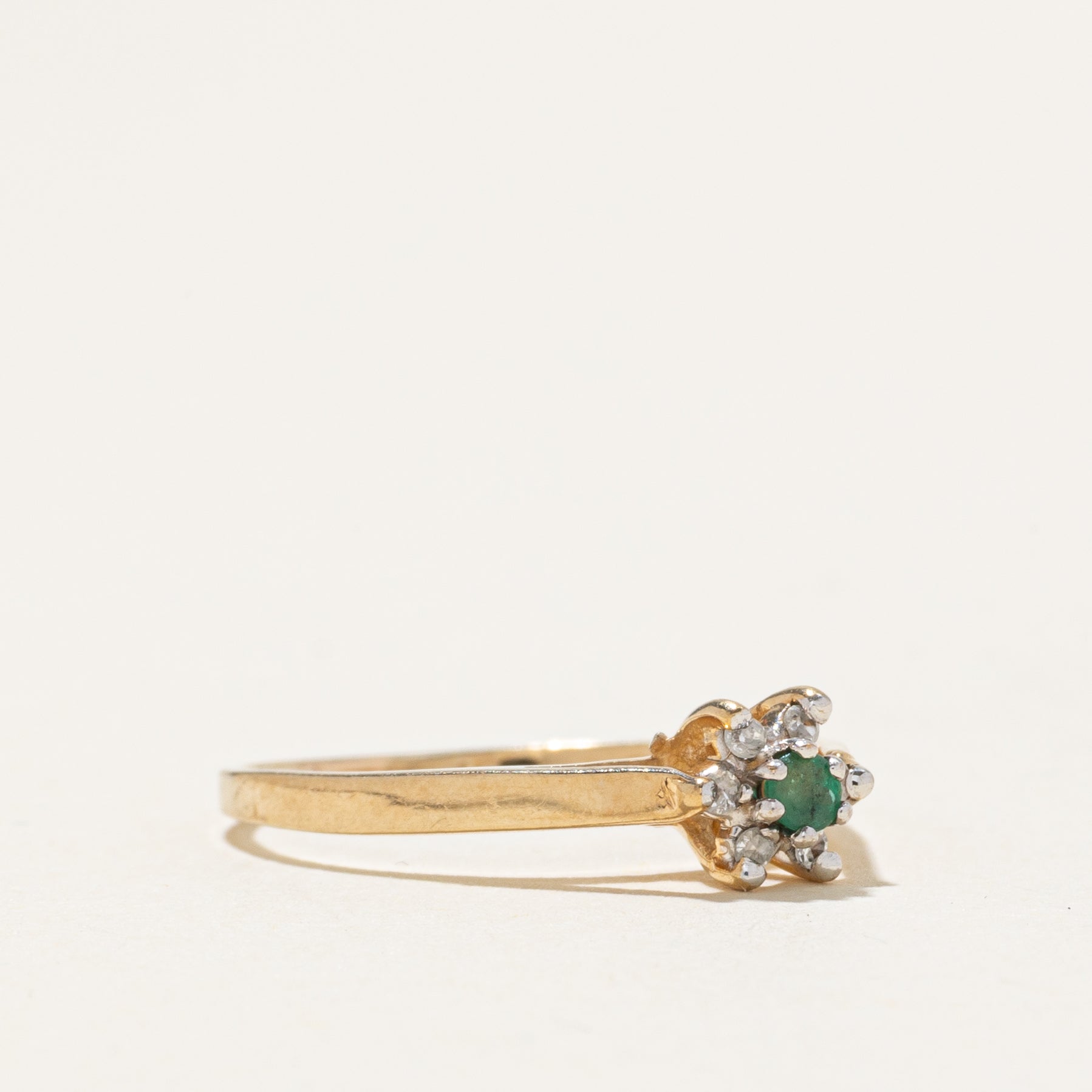 Emerald & Diamond Petal Ring | SZ 5