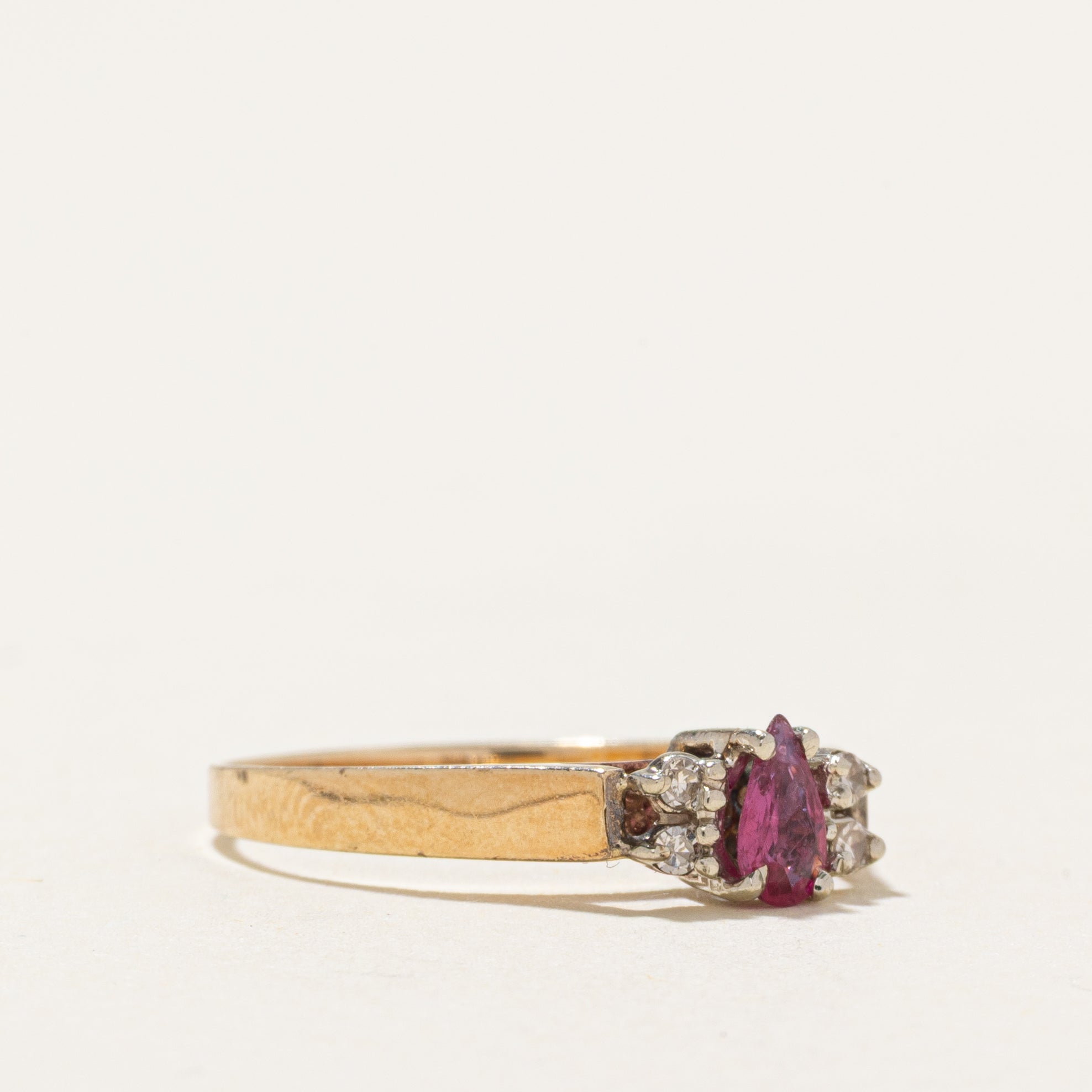 Pear Cut Ruby & Diamond Accented Ring | SZ 5.75