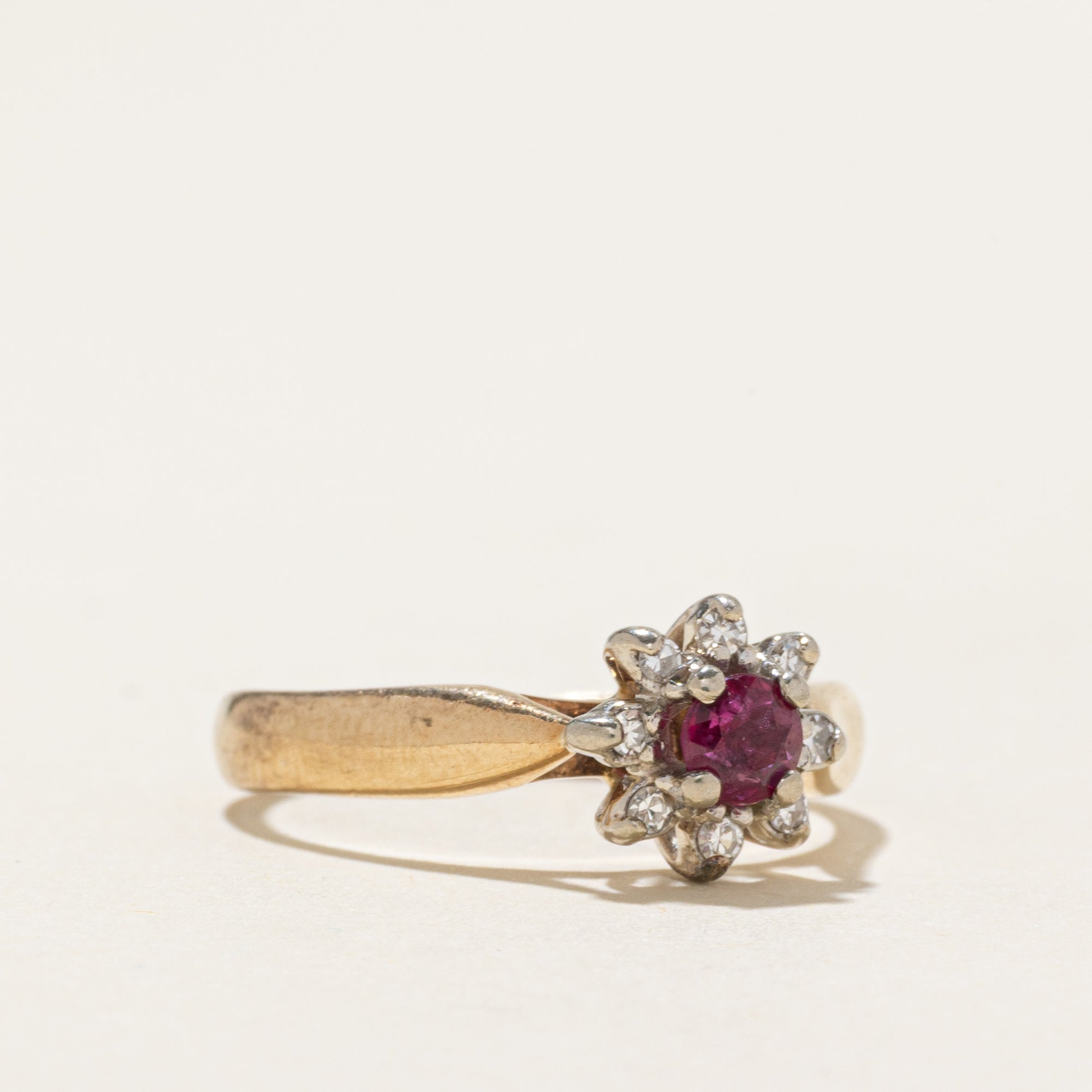 Diamond & Ruby Petal Ring | SZ 6.75