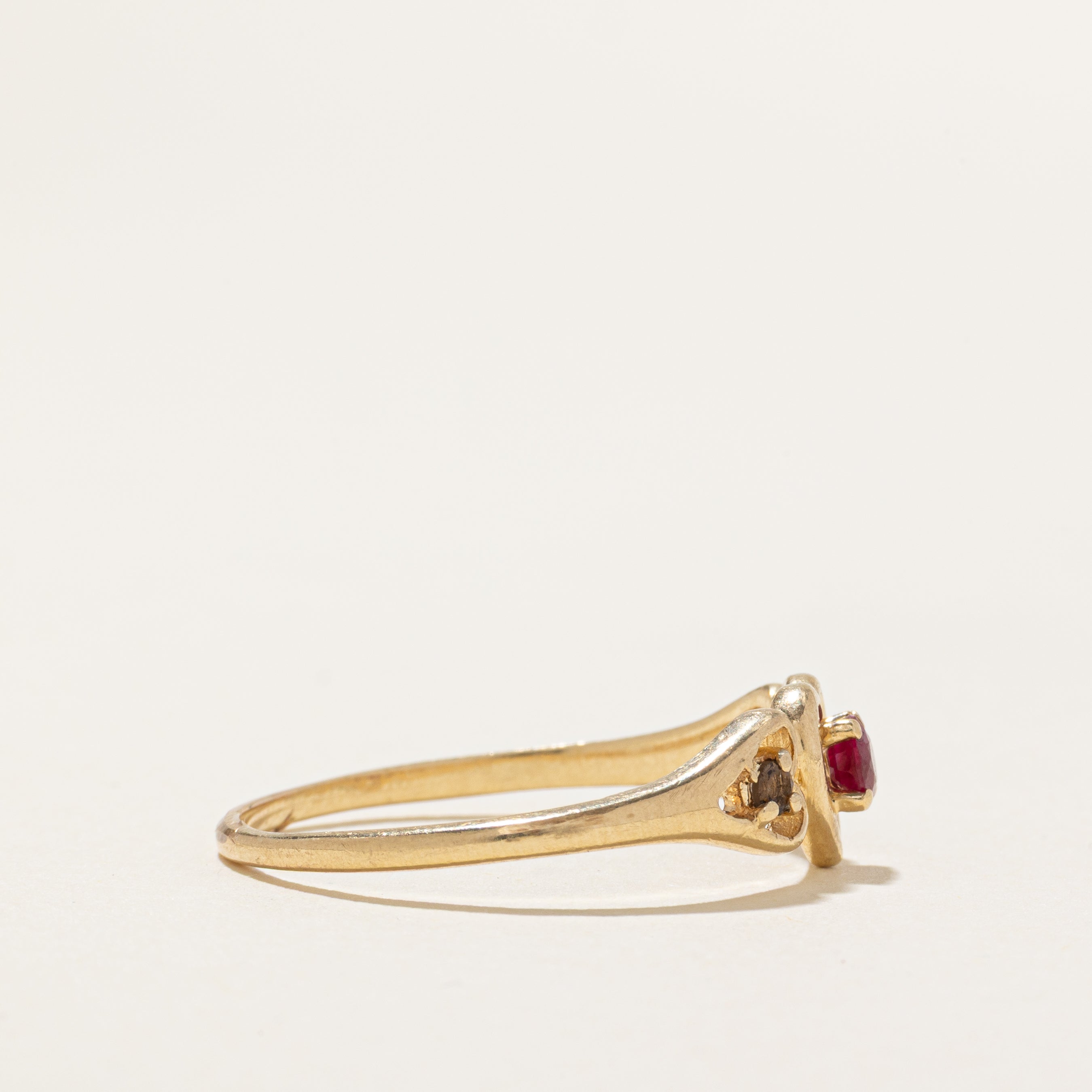 Ruby, Topaz, & Smoky Quartz Heart Ring | SZ 9.75