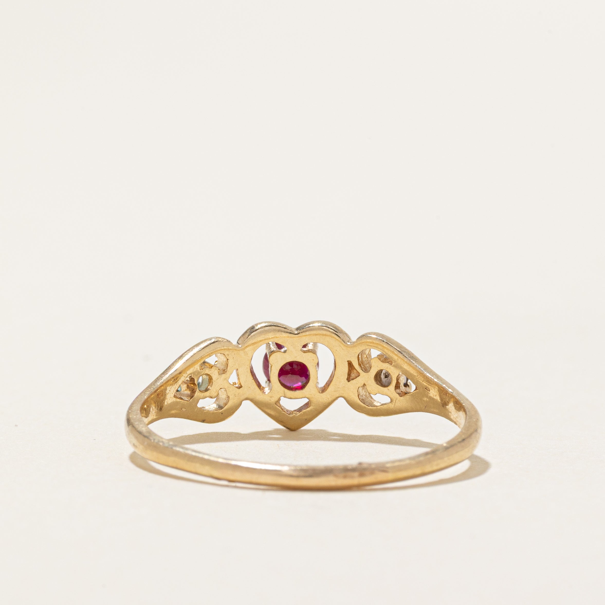 Ruby, Topaz, & Smoky Quartz Heart Ring | SZ 9.75