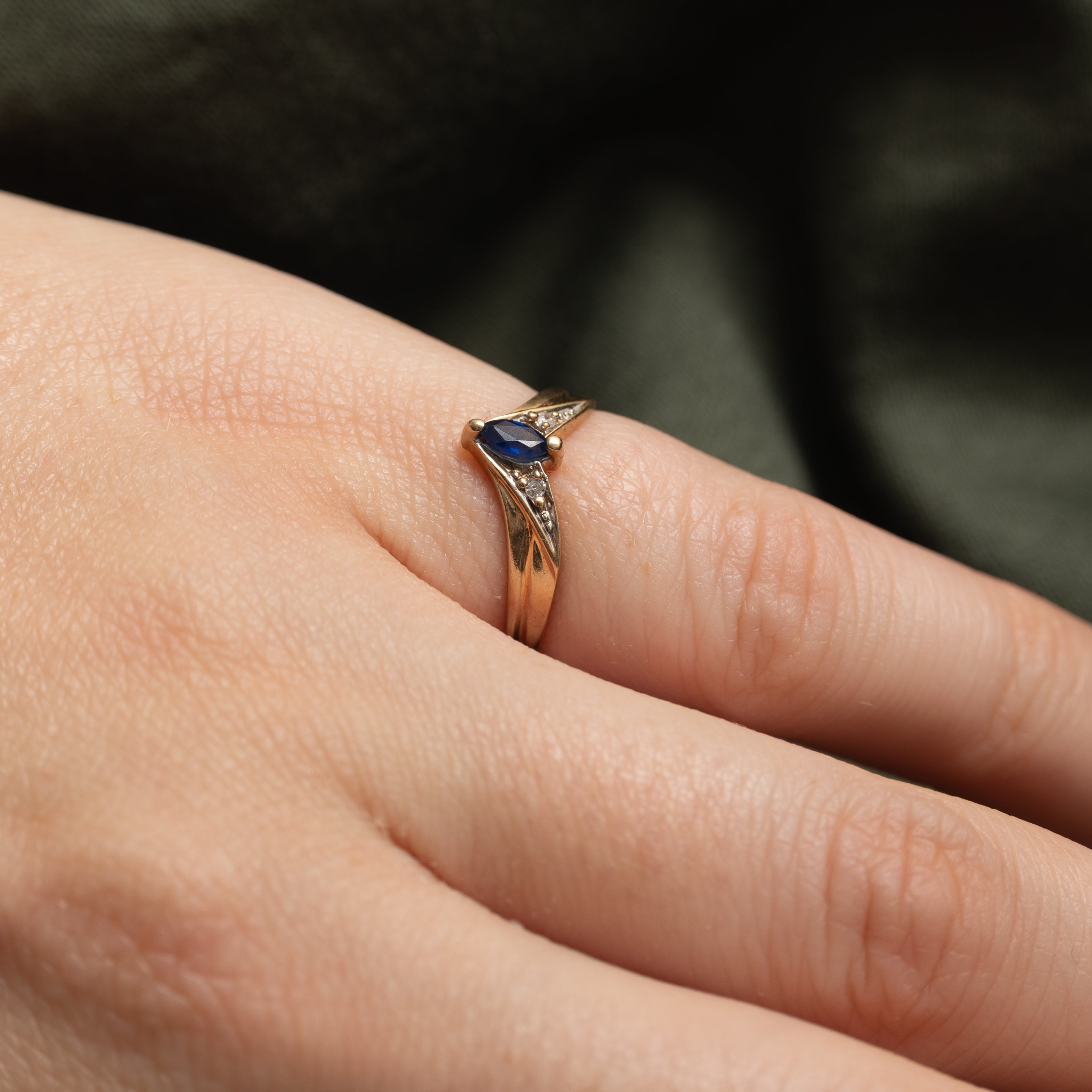 Marquise Cut Sapphire & Diamond Chevron Ring | SZ 3.5