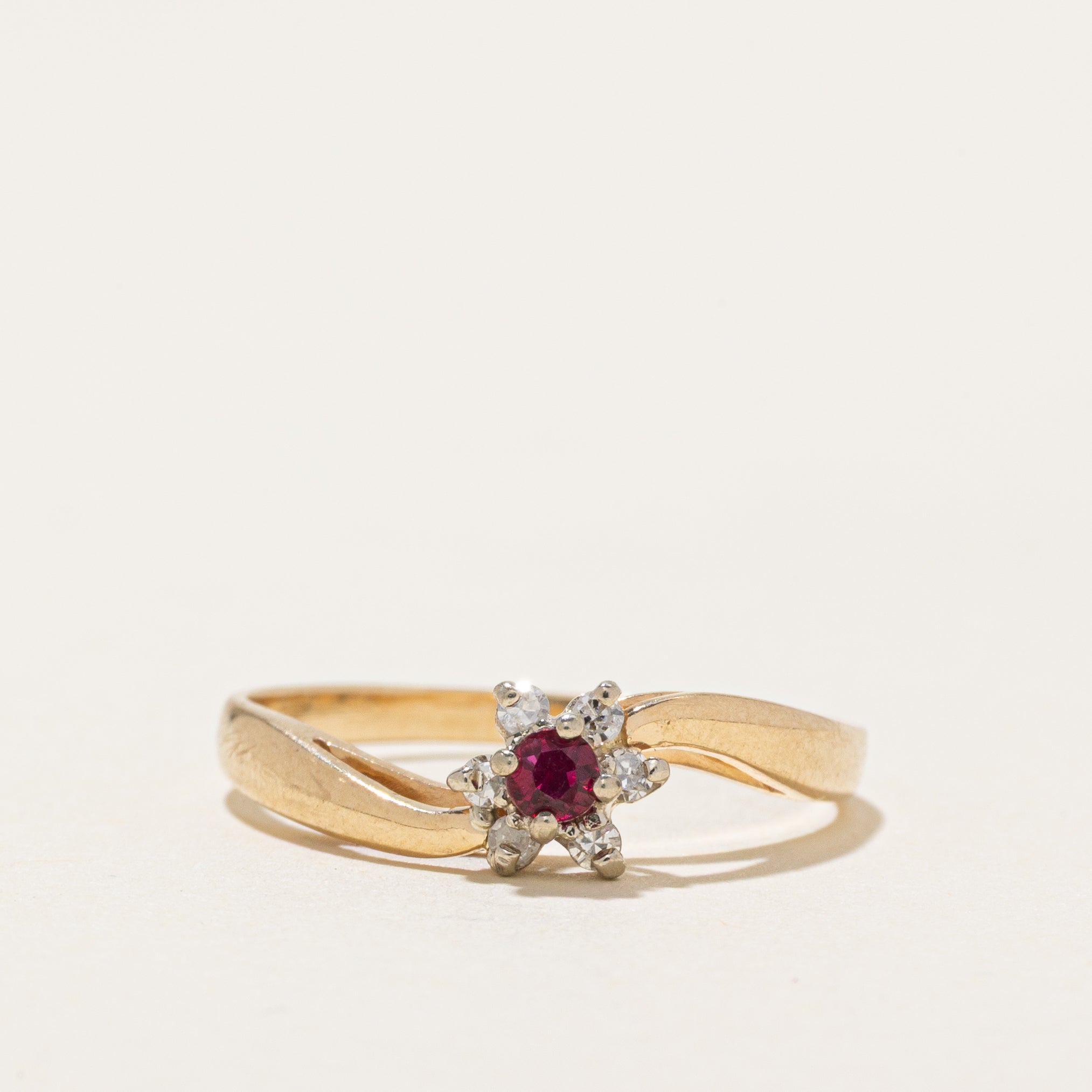 Ruby & Diamond Petal Bypass Ring | SZ 6.5