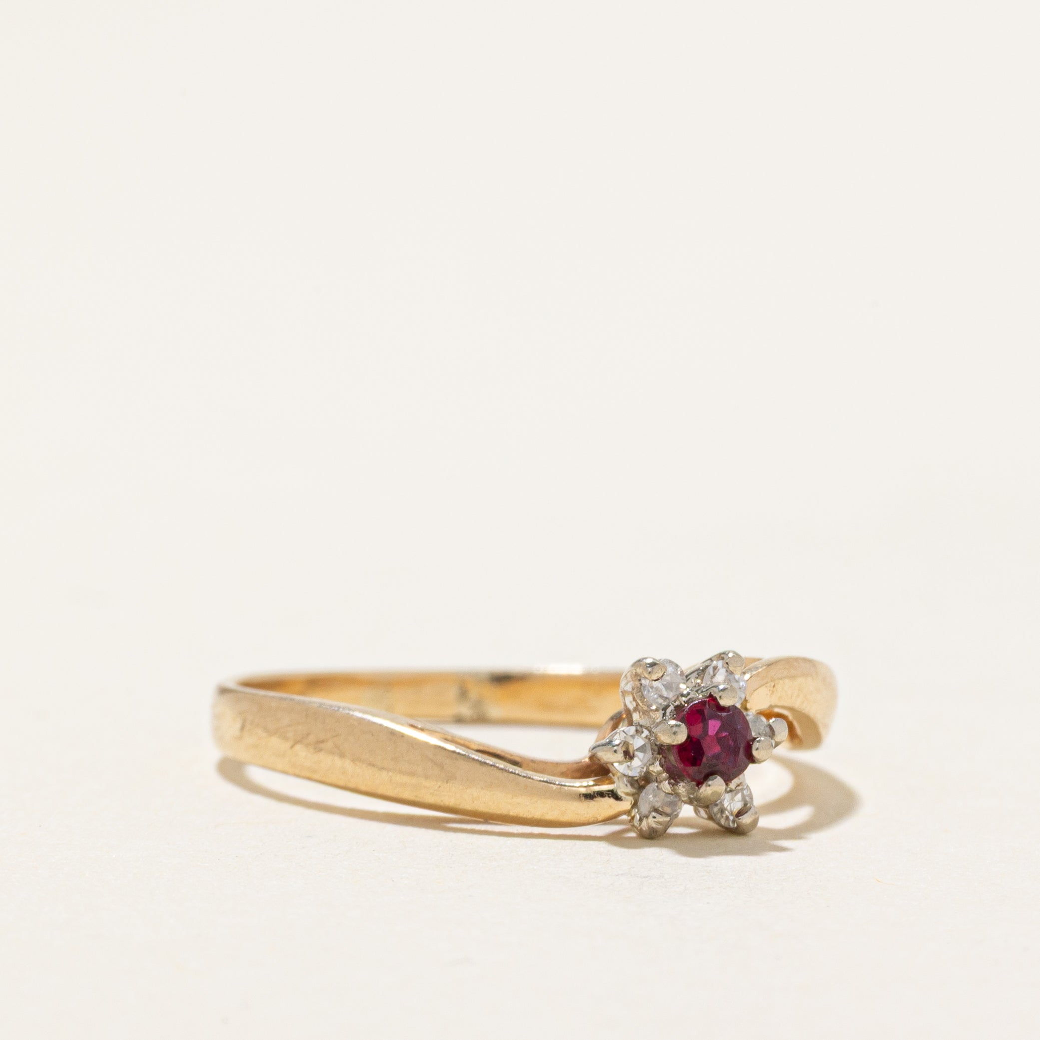 Ruby & Diamond Petal Bypass Ring | SZ 6.5