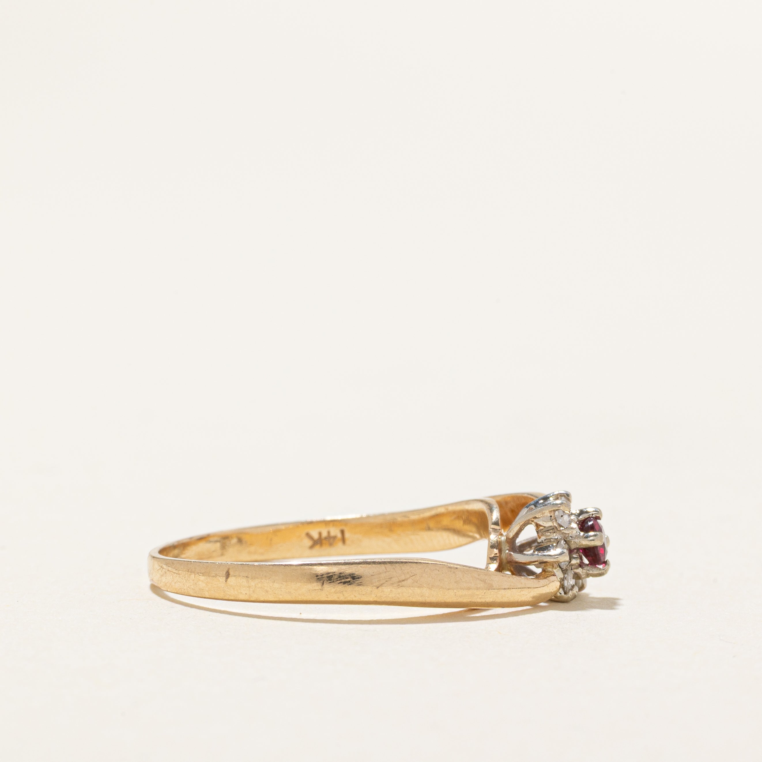 Ruby & Diamond Petal Bypass Ring | SZ 6.5