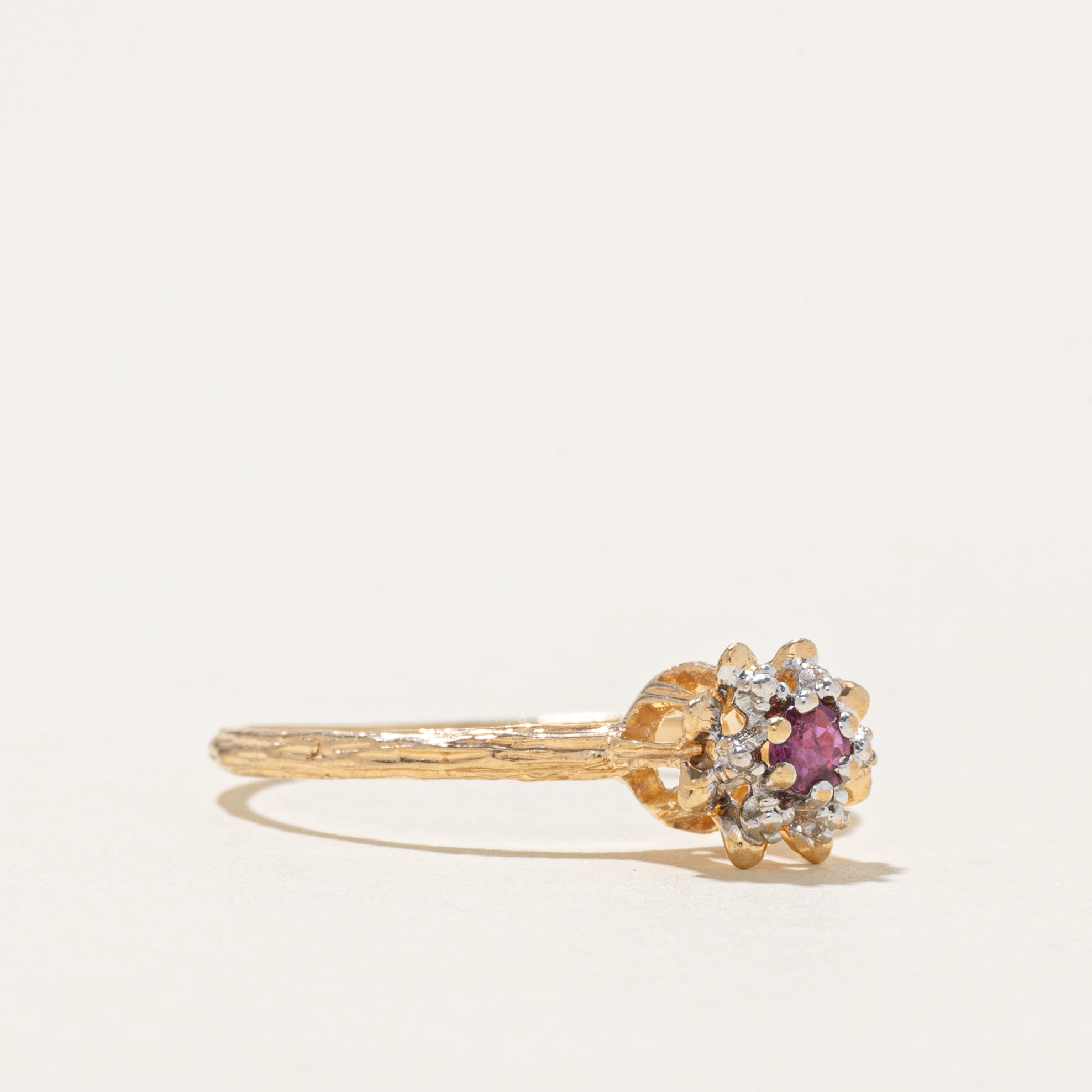 Ruby Textured Flower Ring | SZ 7