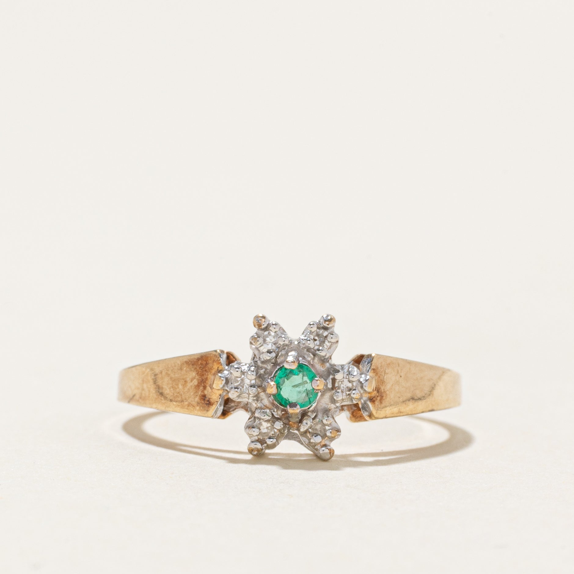 Emerald & Diamond Petal Ring | SZ 6