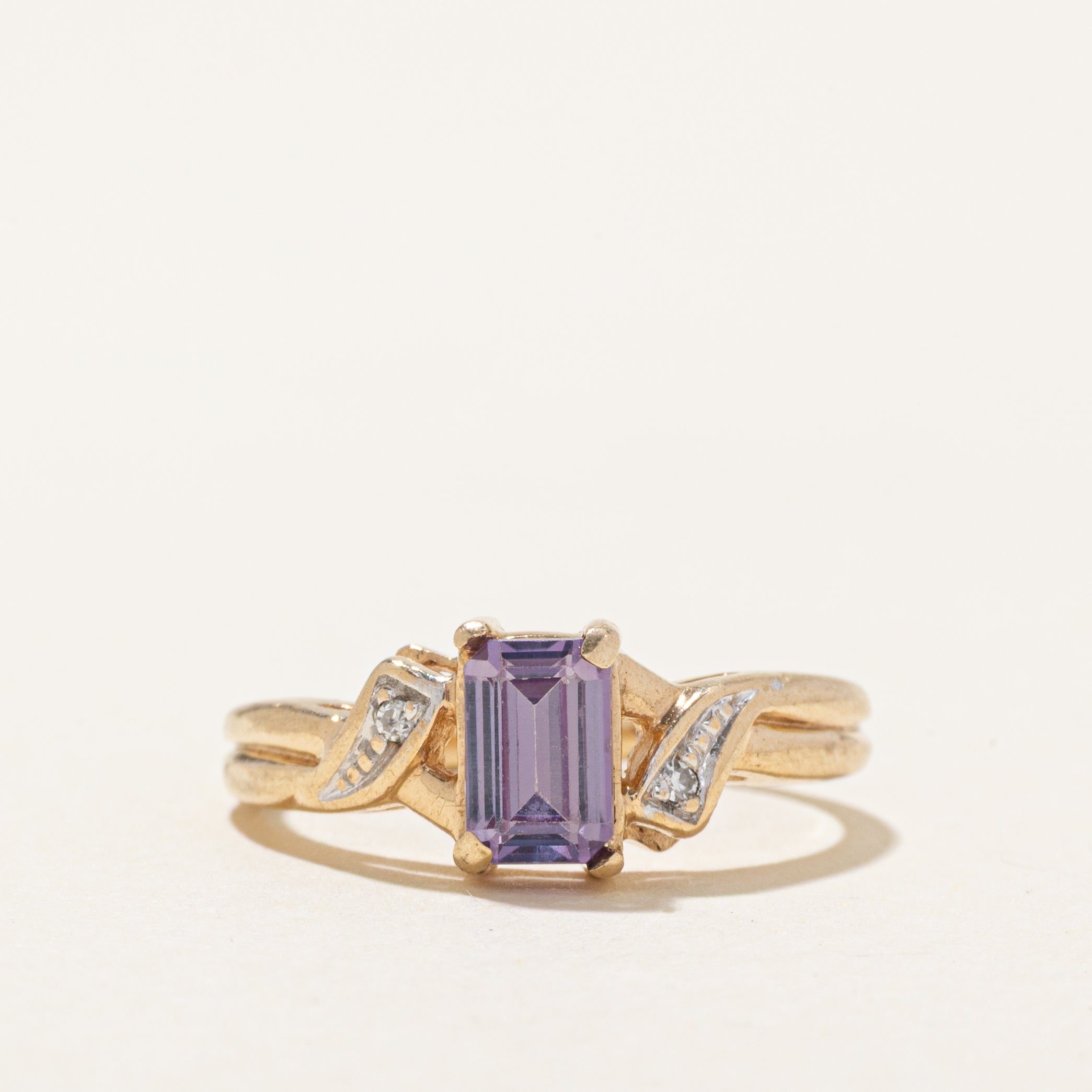 Synthetic Purple Sapphire & Diamond Cross Over Ring | SZ 4.5