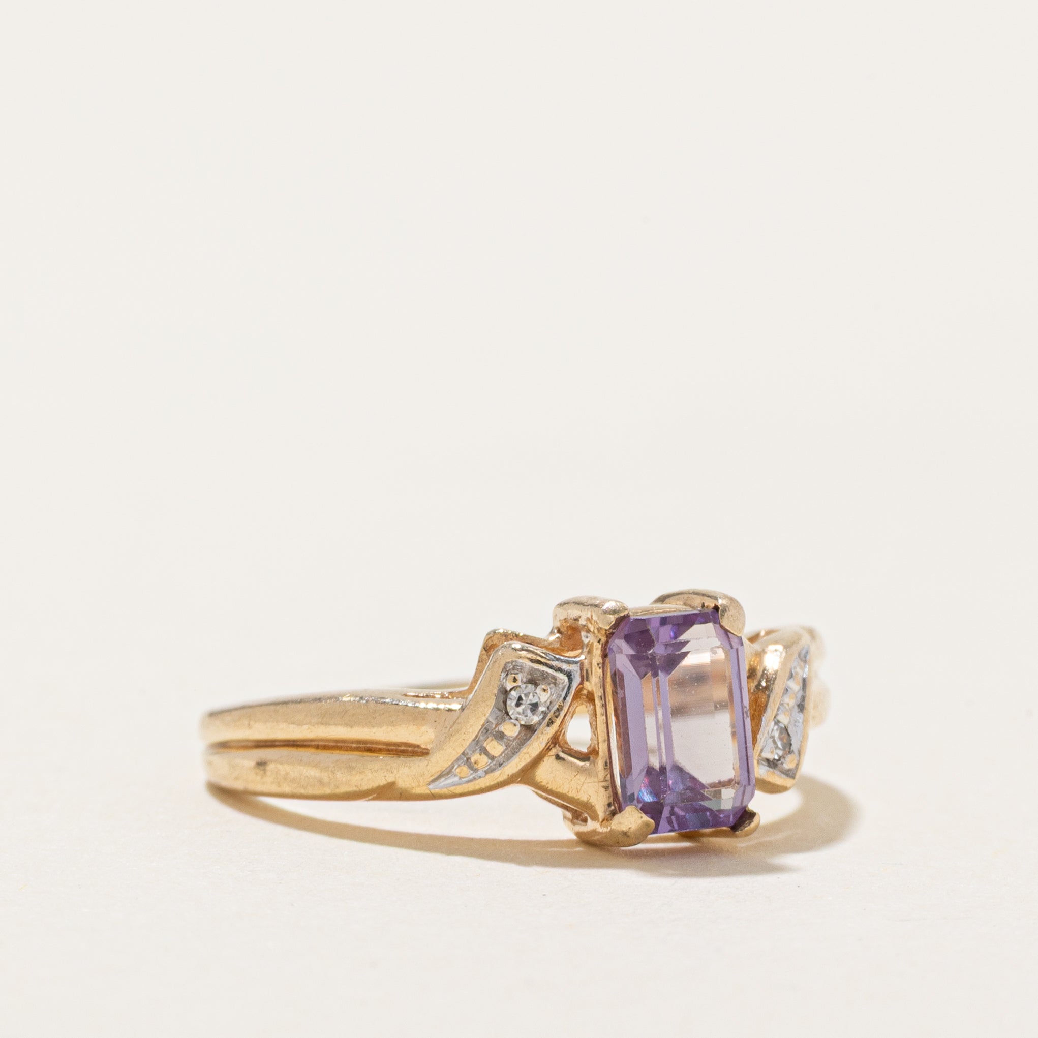 Synthetic Purple Sapphire & Diamond Cross Over Ring | SZ 4.5