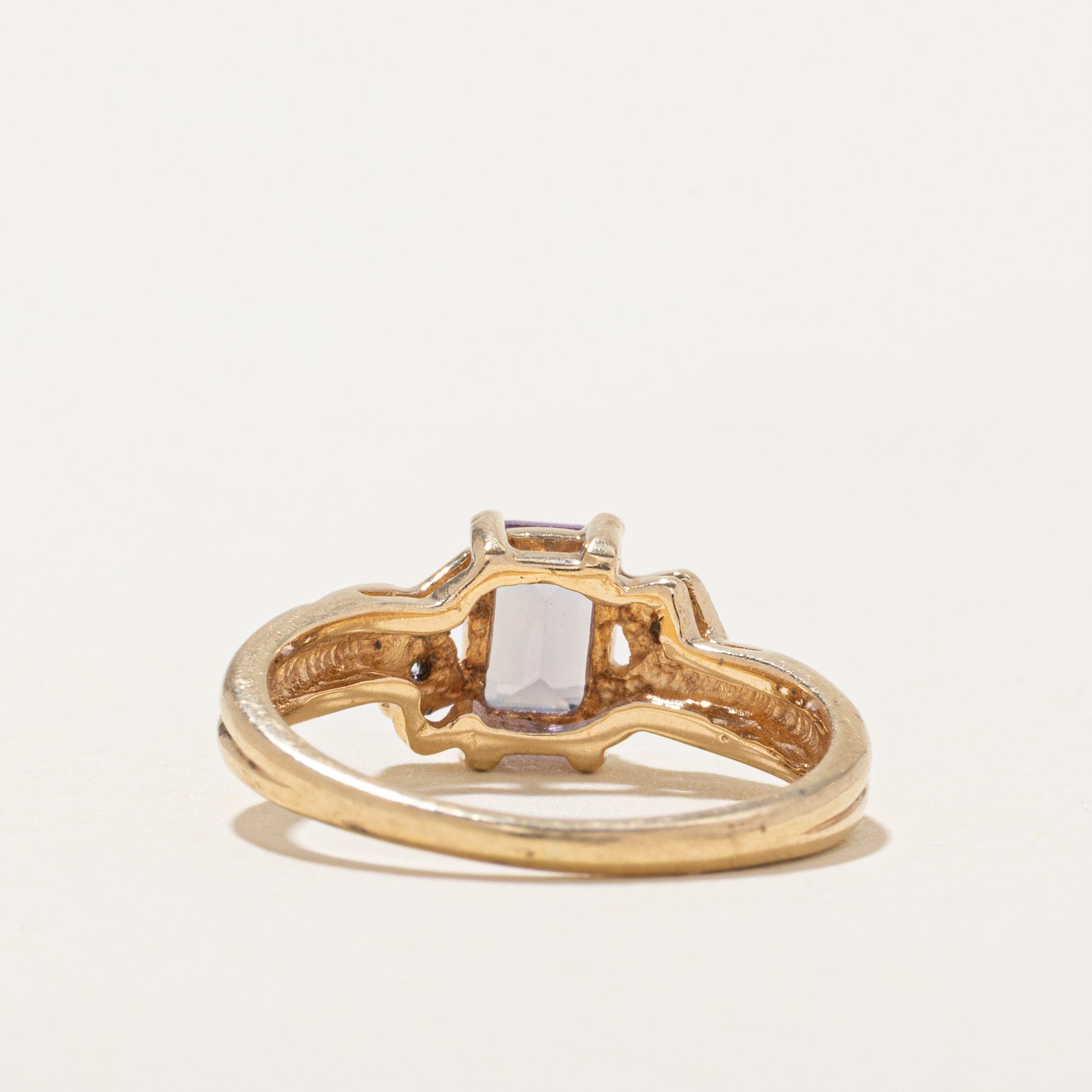 Synthetic Purple Sapphire & Diamond Cross Over Ring | SZ 4.5