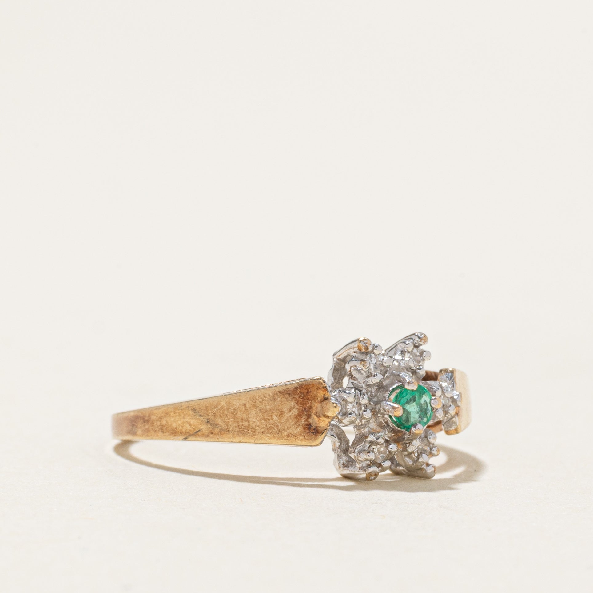 Emerald & Diamond Petal Ring | SZ 6