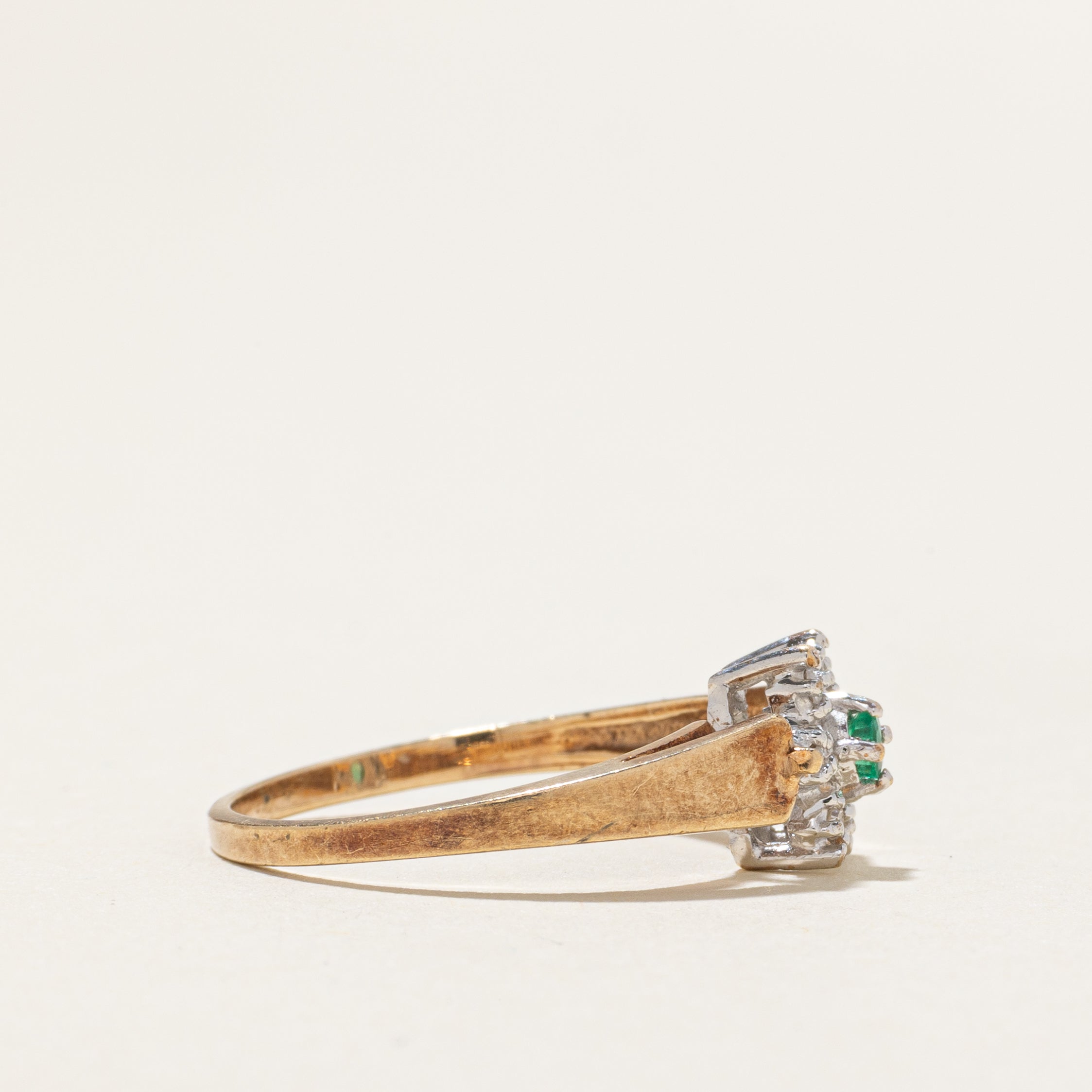 Emerald & Diamond Petal Ring | SZ 6